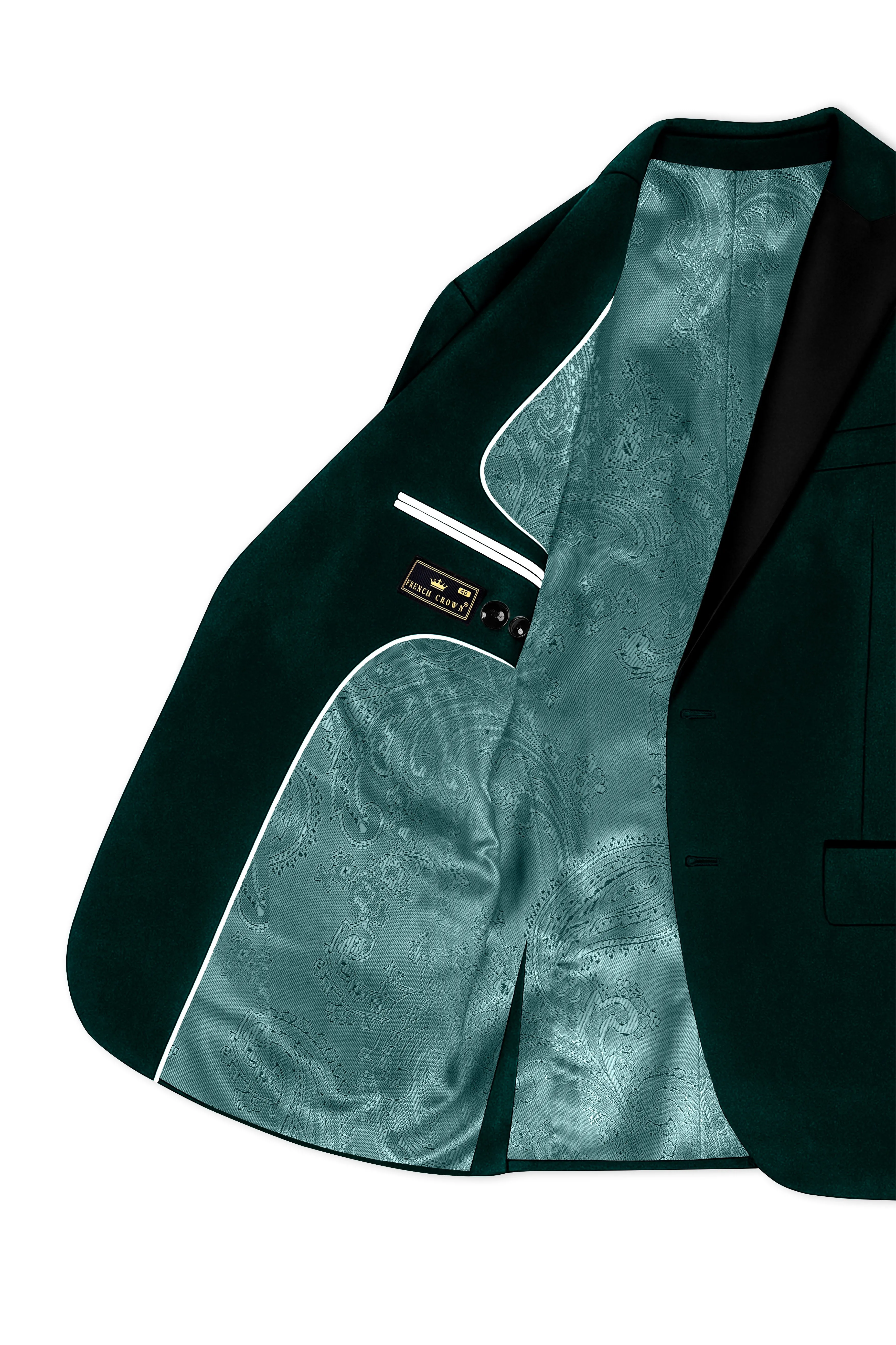 Emerivell-Racing Green Velvet Peak Lapel Tuxedo Blazer sold by French Crown product image thumbnail 5