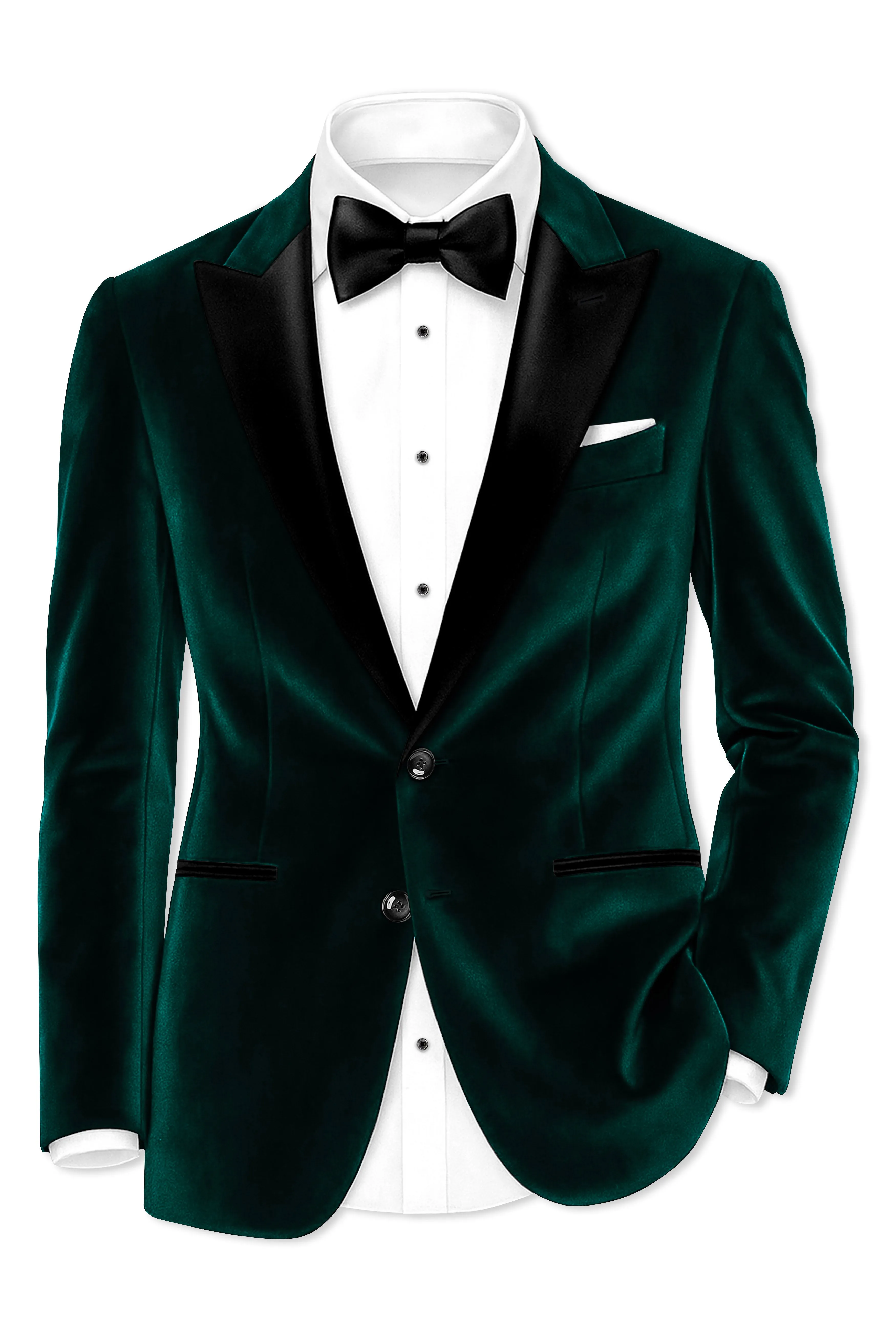 Emerivell-Racing Green Velvet Peak Lapel Tuxedo Blazer sold by French Crown product image thumbnail 2