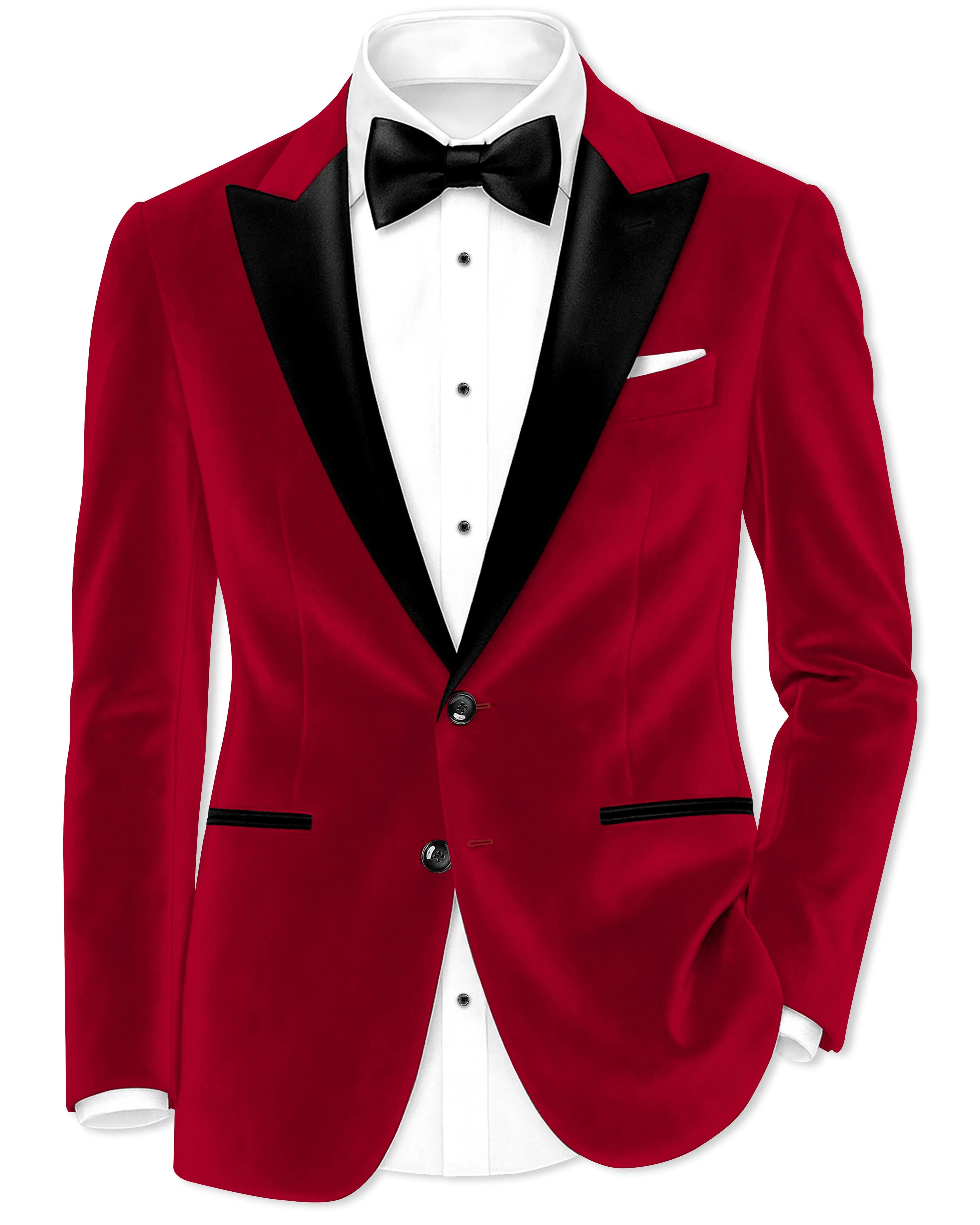 Rubivell-Carmine Red Velvet Peak Lapel Tuxedo Blazer sold by French Crown