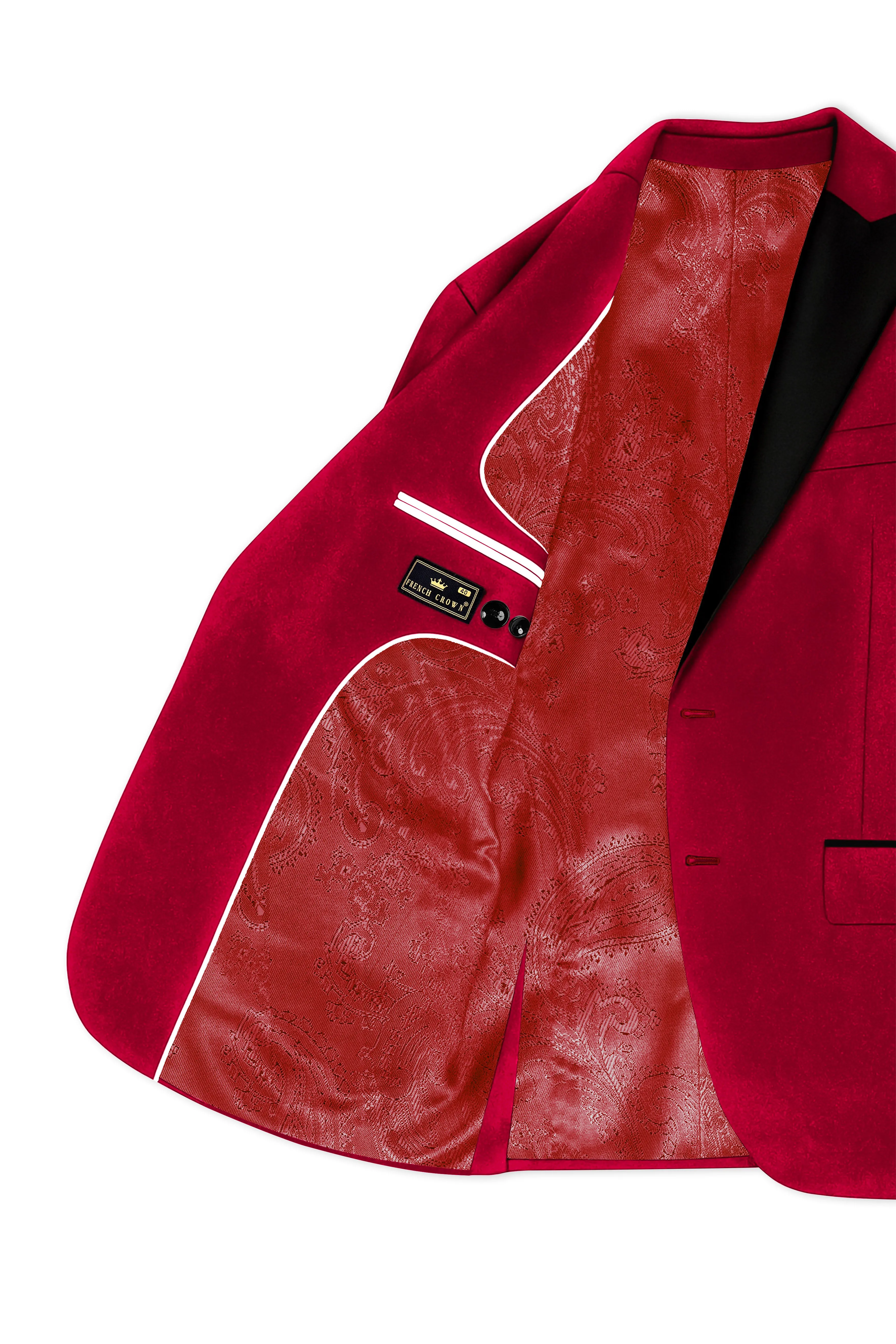 Rubivell-Carmine Red Velvet Peak Lapel Tuxedo Blazer sold by French Crown product image thumbnail 5