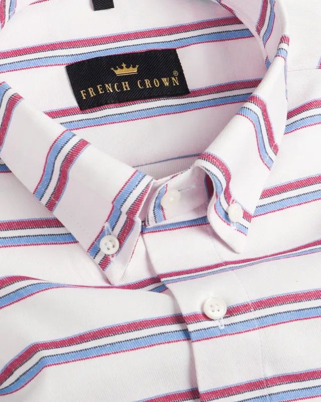 Off white Horizontal Striped Premium Cotton SHIRT sold by French Crown