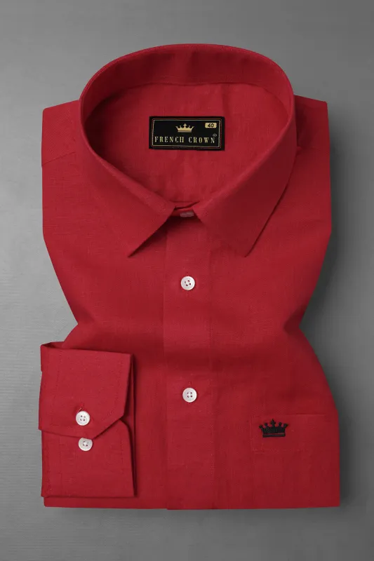 Vivid Auburn Red Luxurious Linen Shirt sold by French Crown