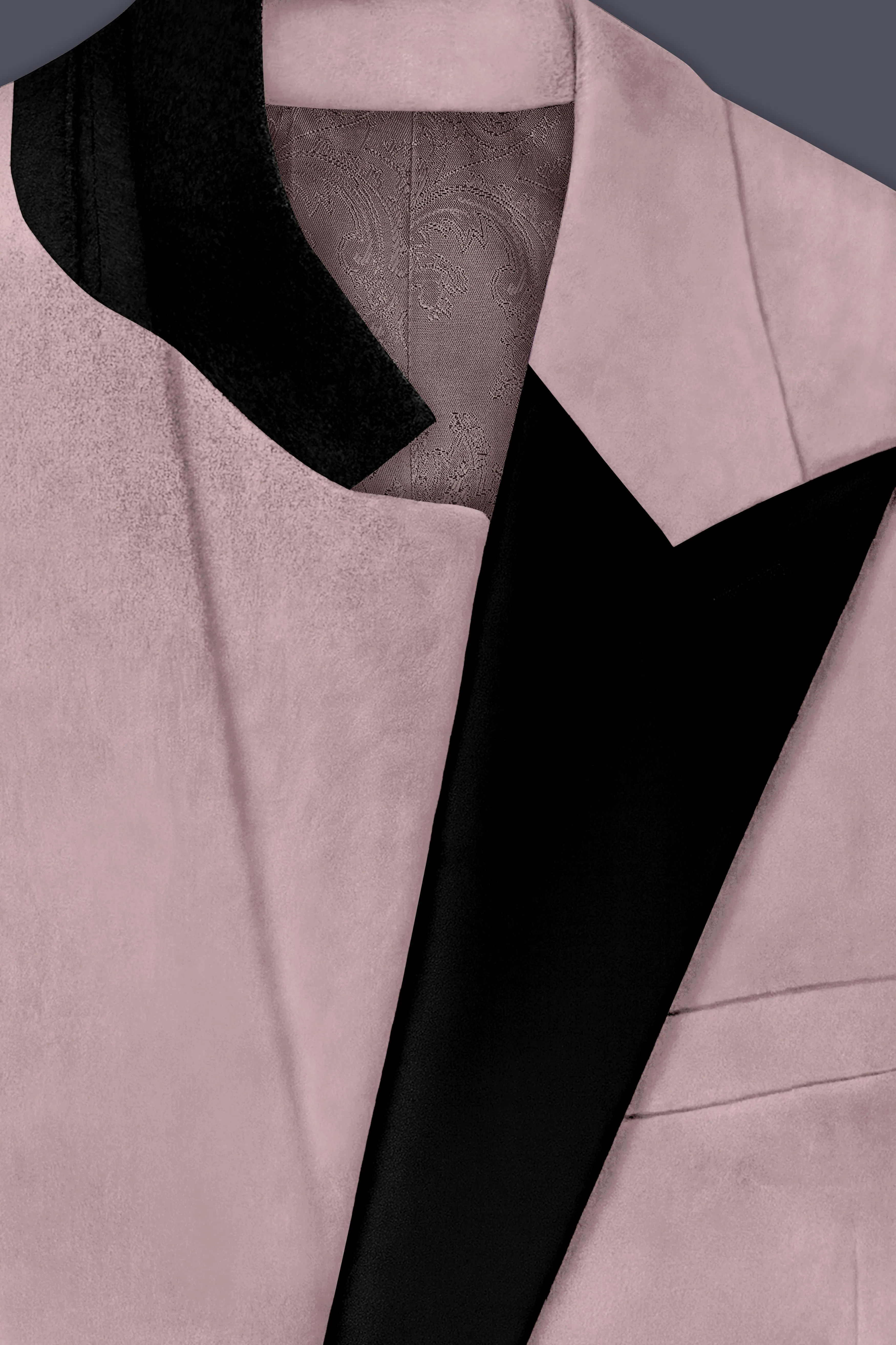 Rosvoro-Calming Pink Velvet Peak Lapel Tuxedo Blazer sold by French Crown product image thumbnail 4