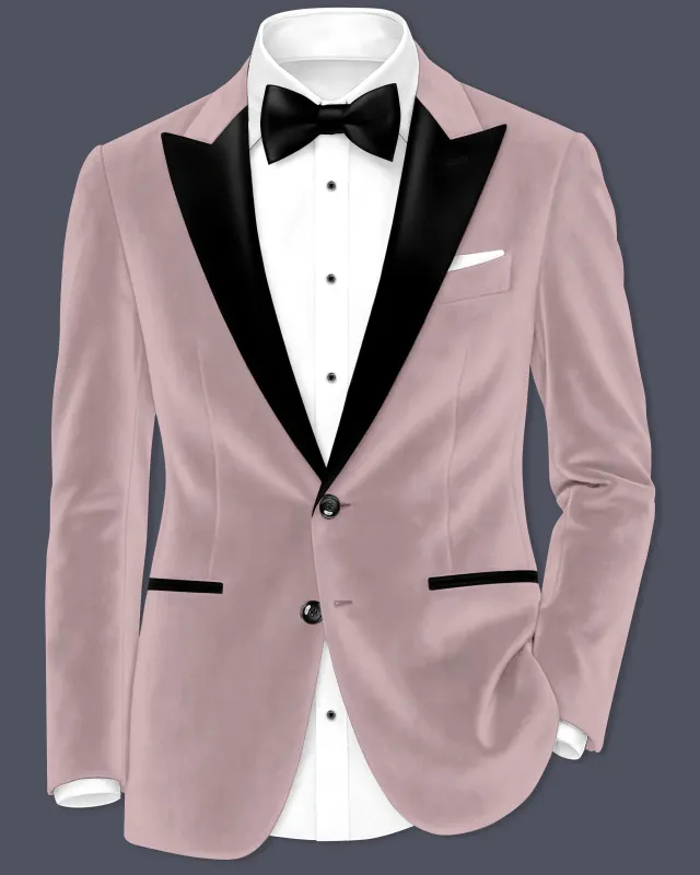 Rosvoro-Calming Pink Velvet Peak Lapel Tuxedo Blazer sold by French Crown