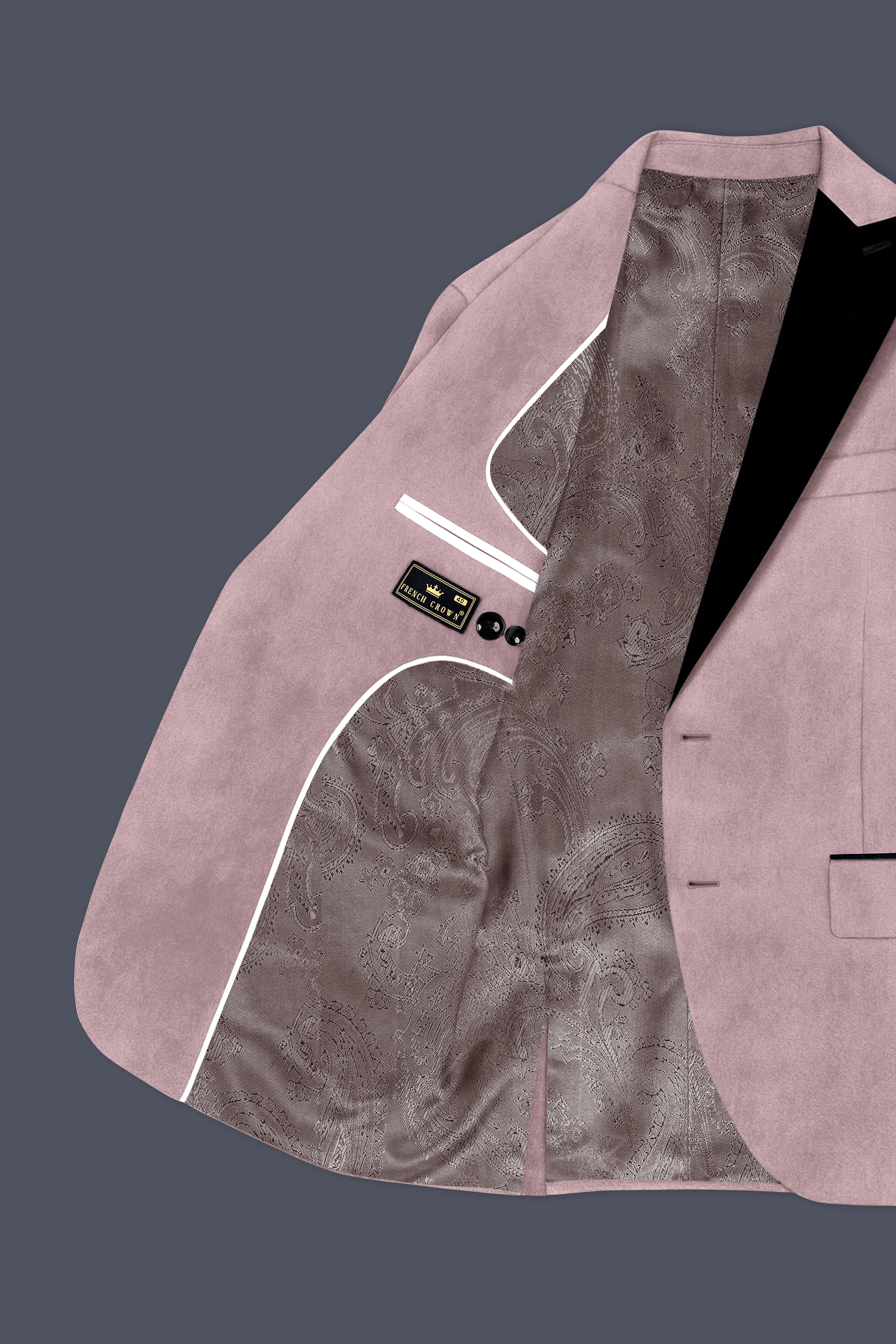 Rosvoro-Calming Pink Velvet Peak Lapel Tuxedo Blazer sold by French Crown product image thumbnail 5