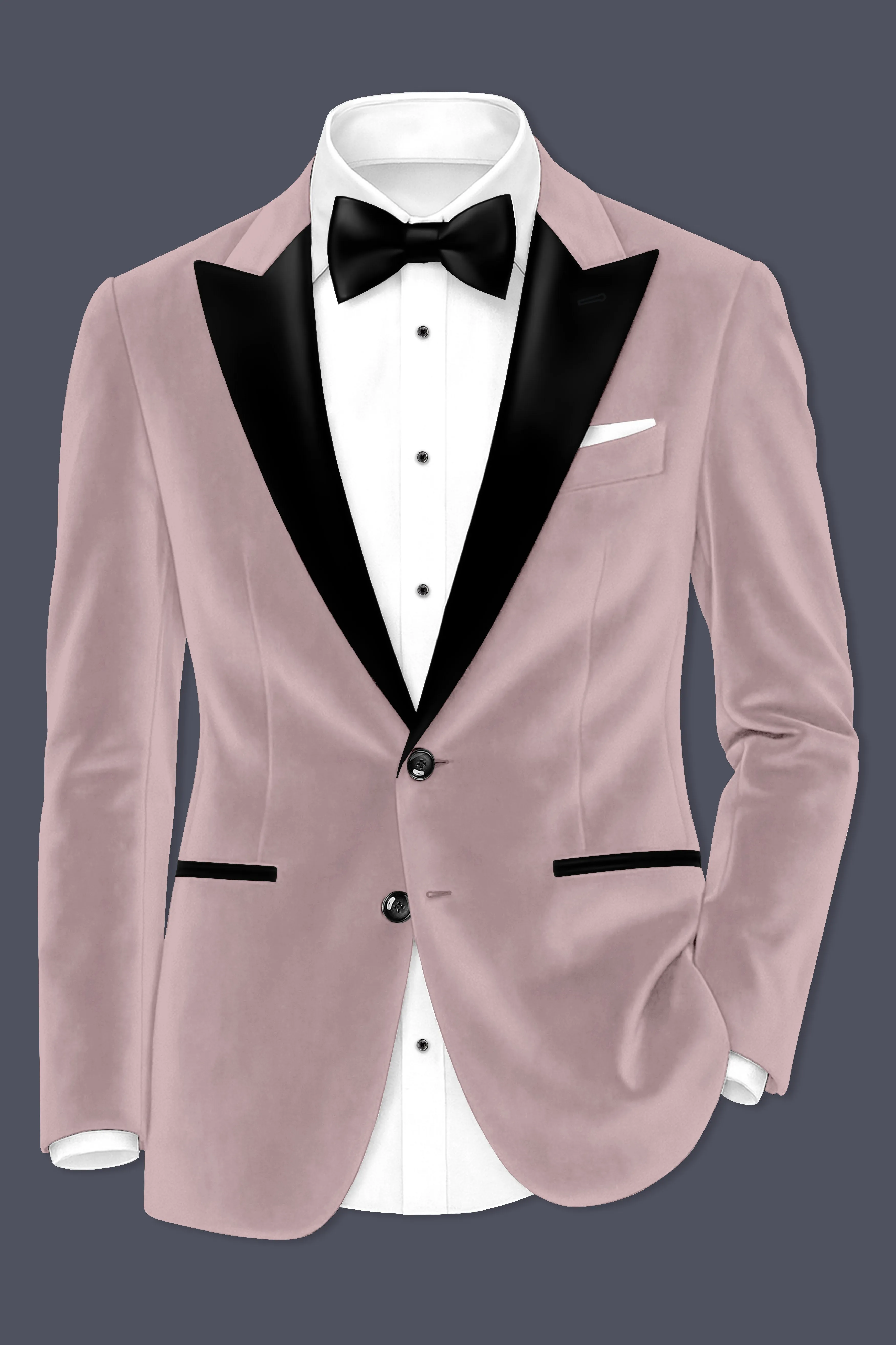 Rosvoro-Calming Pink Velvet Peak Lapel Tuxedo Blazer sold by French Crown product image thumbnail 2