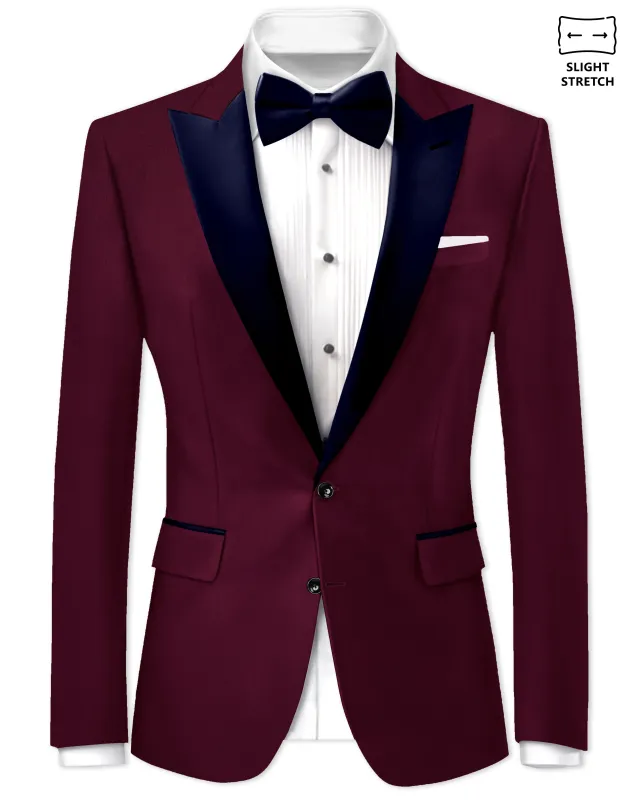 Regal Maroon-Tamarind With Blue Peak Lepal Solid Wool Rich Tuxedo Blazer sold by French Crown