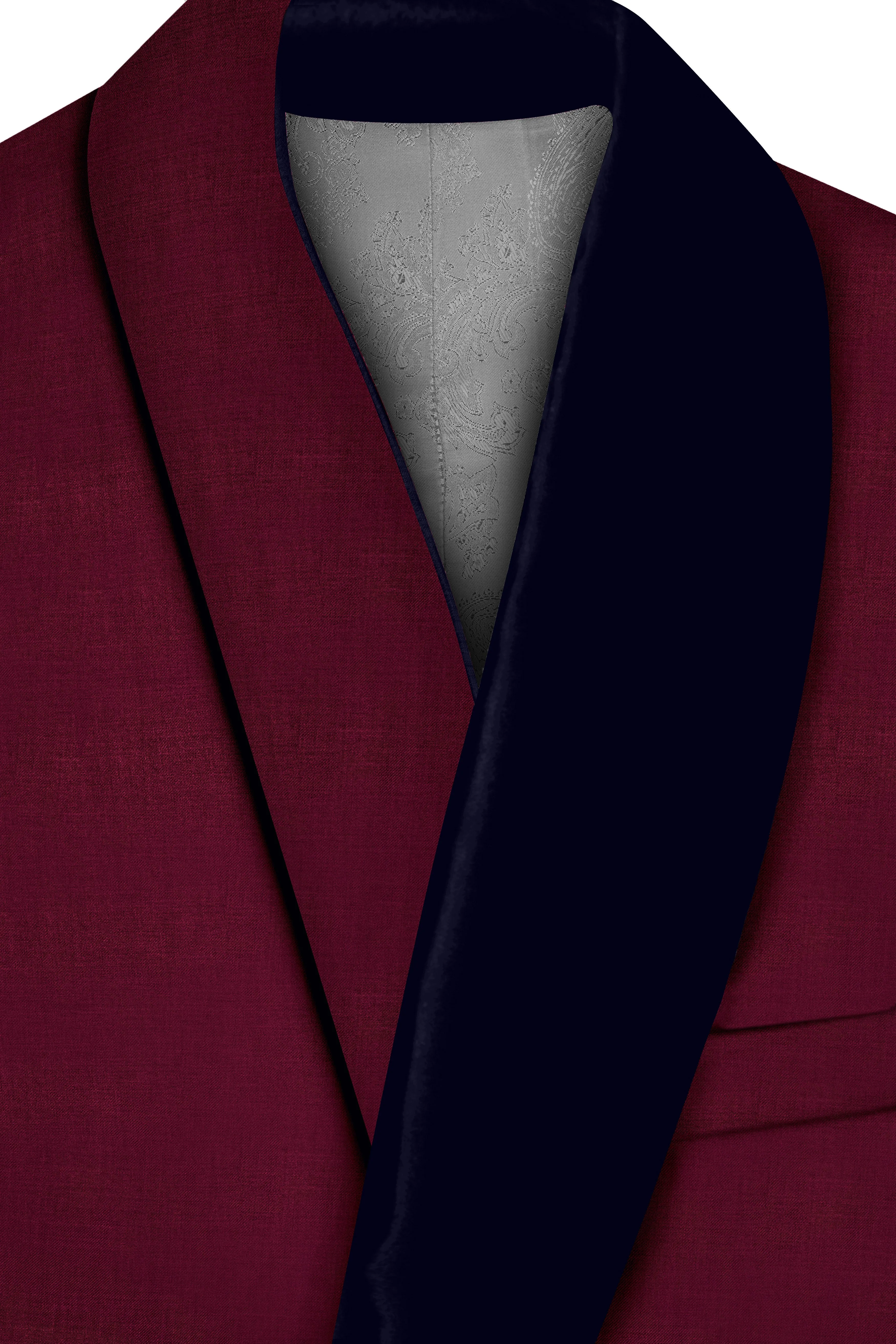 Regal Maroon-Tamarind With Blue Lepal Solid Wool Rich Tuxedo Blazer sold by French Crown product image thumbnail 4