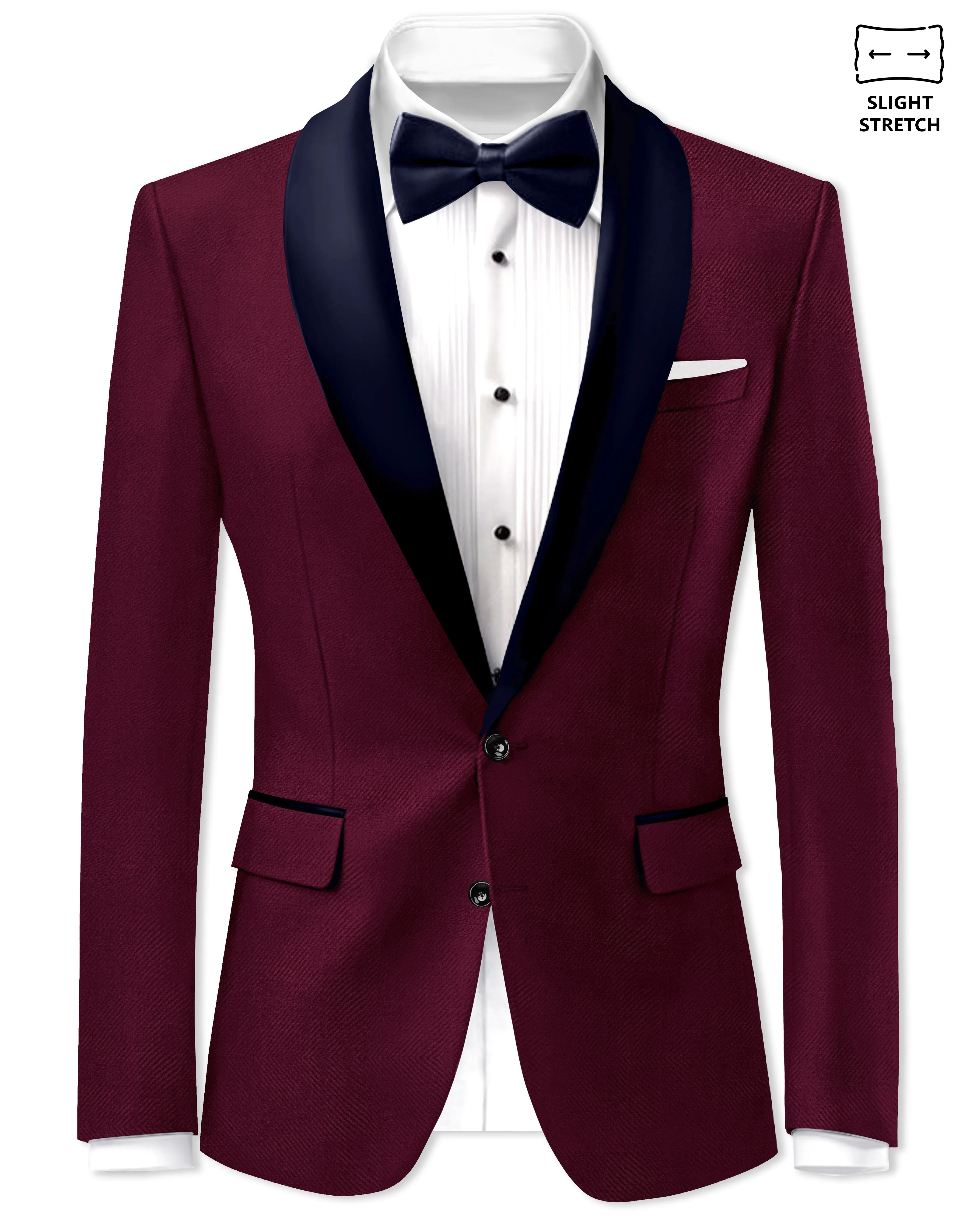 Regal Maroon-Tamarind With Blue Lepal Solid Wool Rich Tuxedo Blazer sold by French Crown