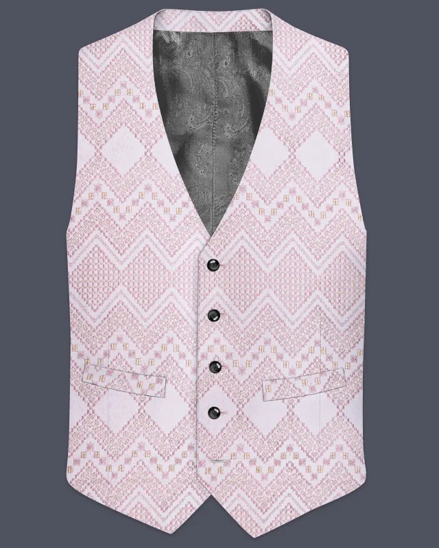 Florissa-Blossom Pink Chevron Sequin And Slik Thread Embroidered Waistcoat sold by French Crown