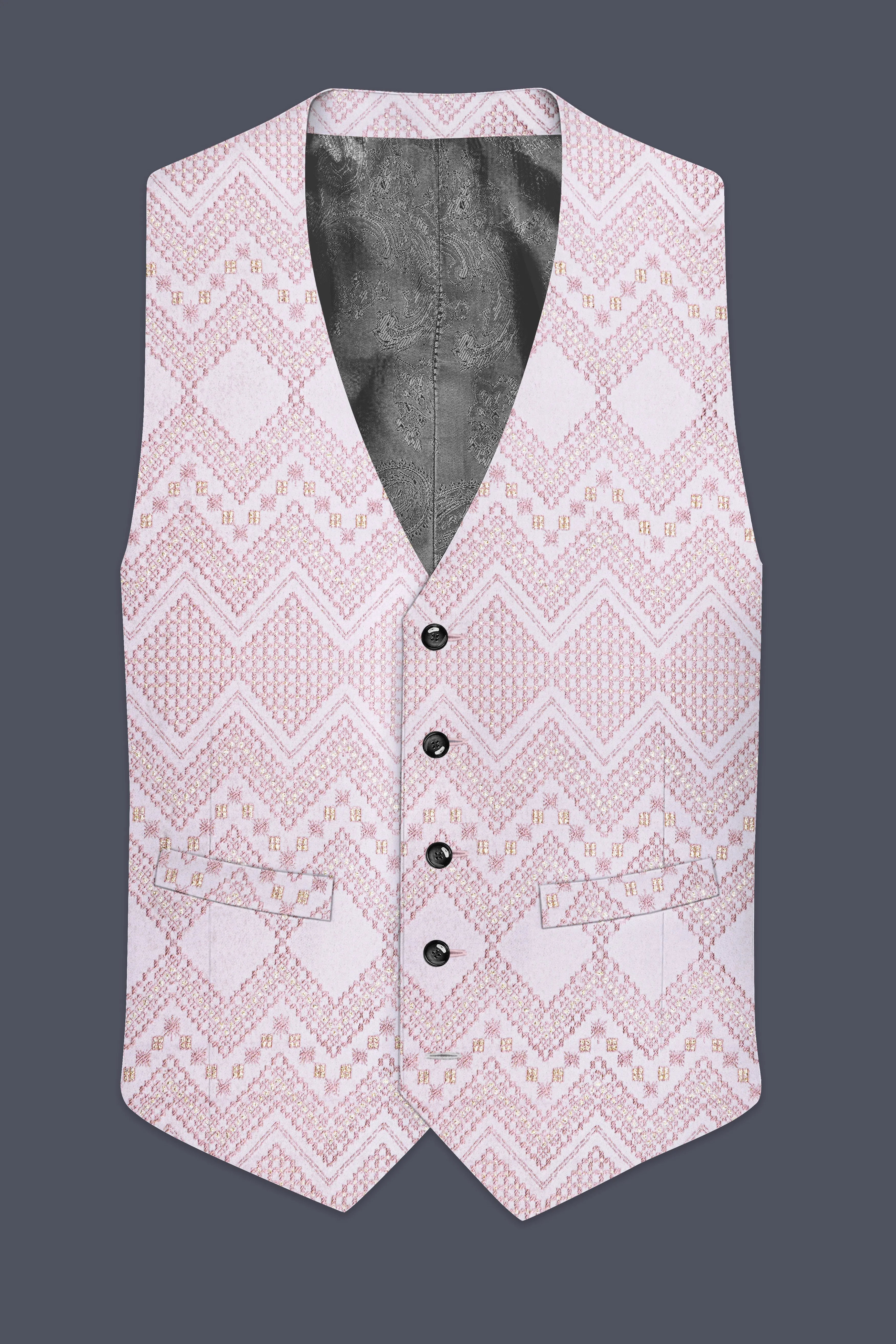 Florissa-Blossom Pink Chevron Sequin And Slik Thread Embroidered Waistcoat sold by French Crown product image thumbnail 2