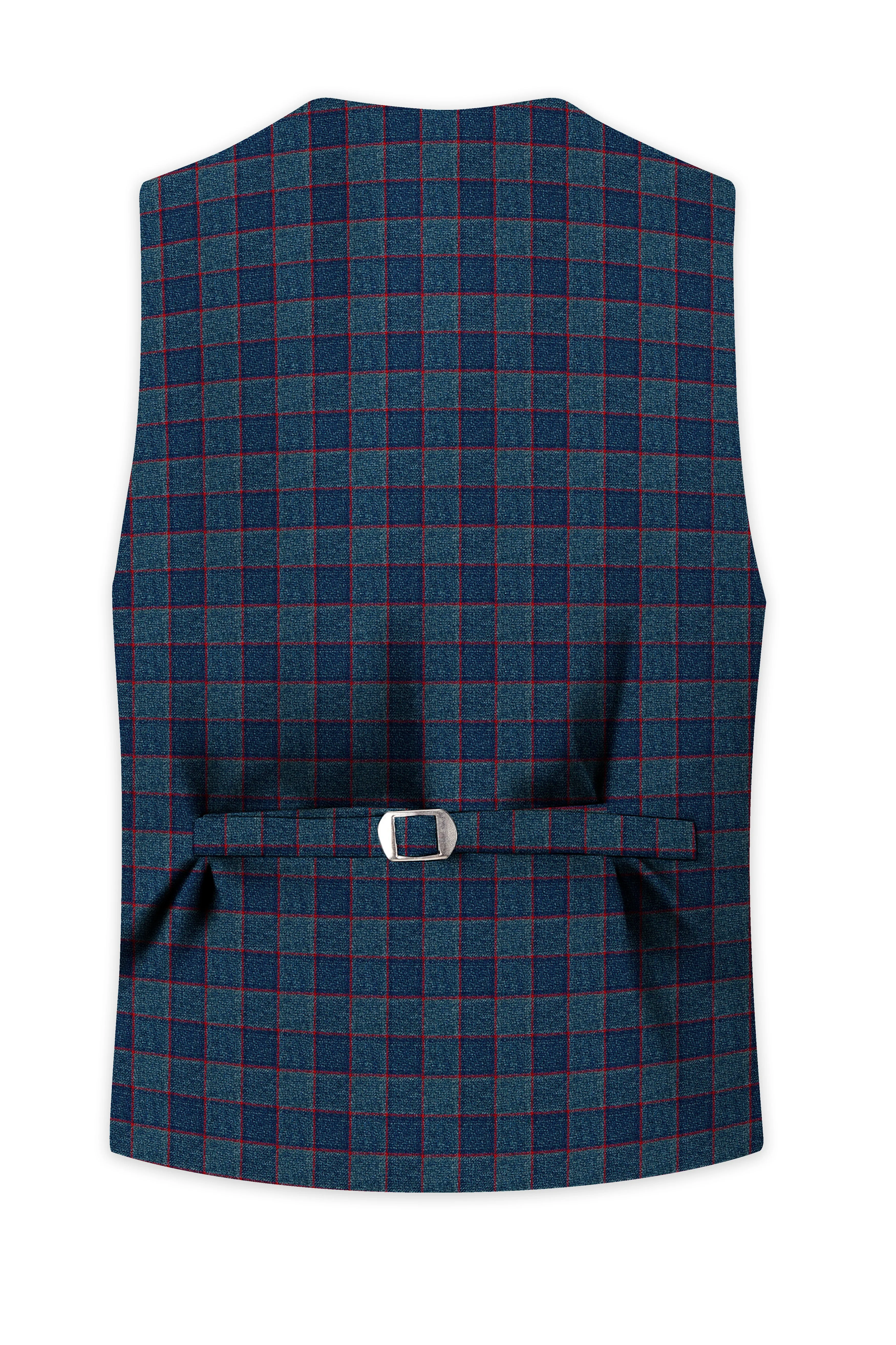 Panevoro-Vintage Blue Windowpane Premium Cotton Waistcoat sold by French Crown product image thumbnail 4