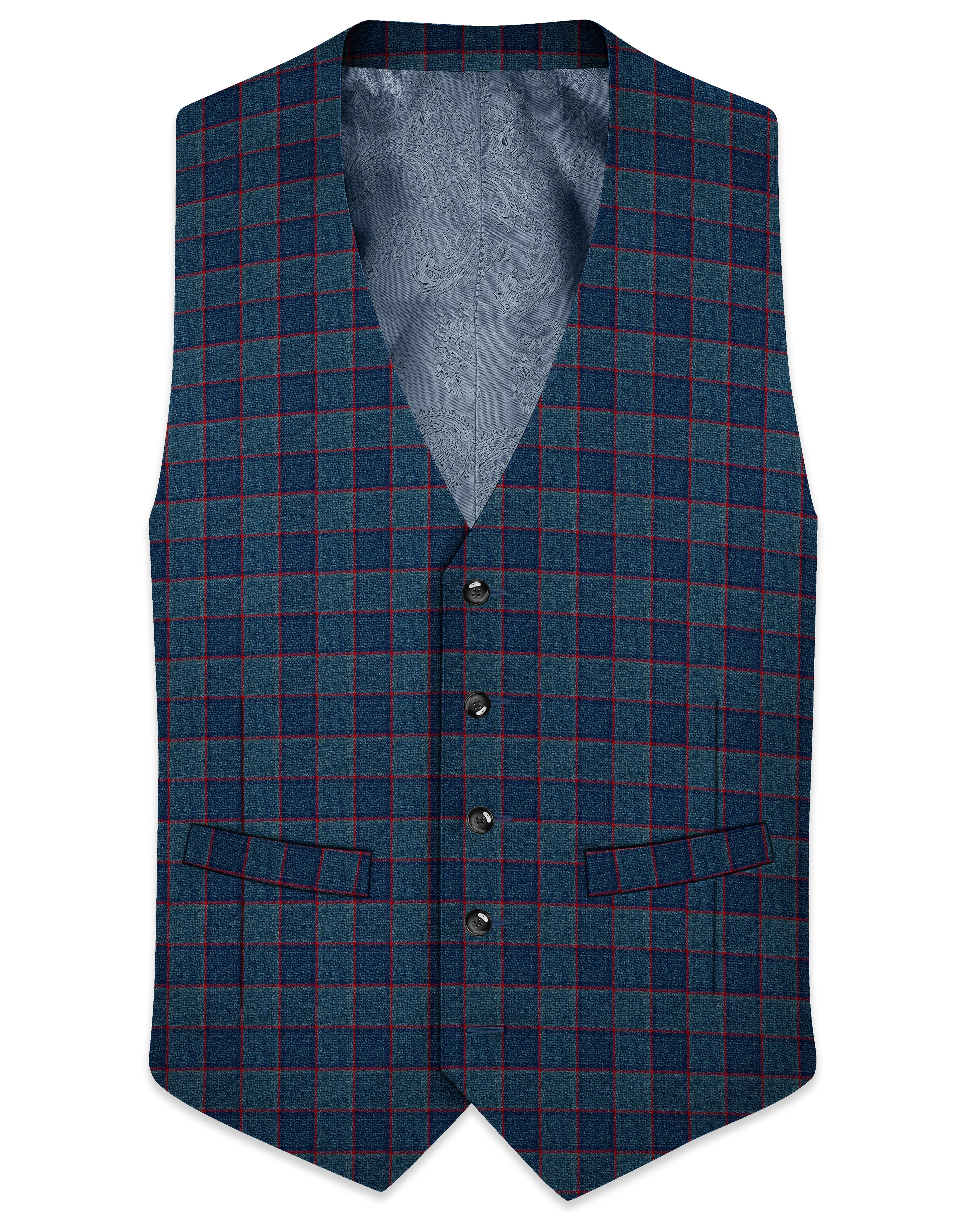 Panevoro-Vintage Blue Windowpane Premium Cotton Waistcoat sold by French Crown