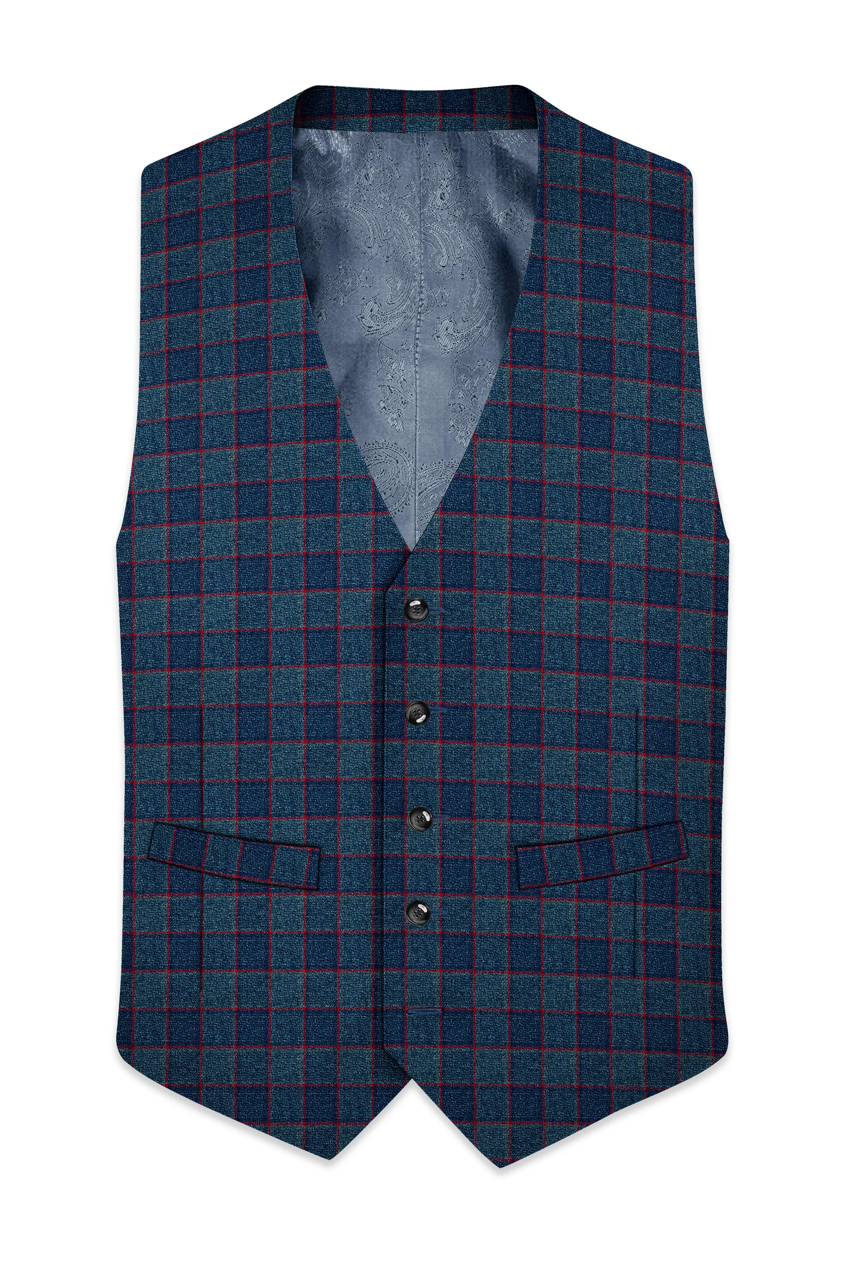 Panevoro-Vintage Blue Windowpane Premium Cotton Waistcoat sold by French Crown product image thumbnail 2