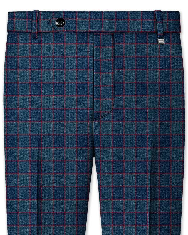 Panevoro-Vintage Blue Windowpane Premium Cotton Stretchable Waistband Pant sold by French Crown