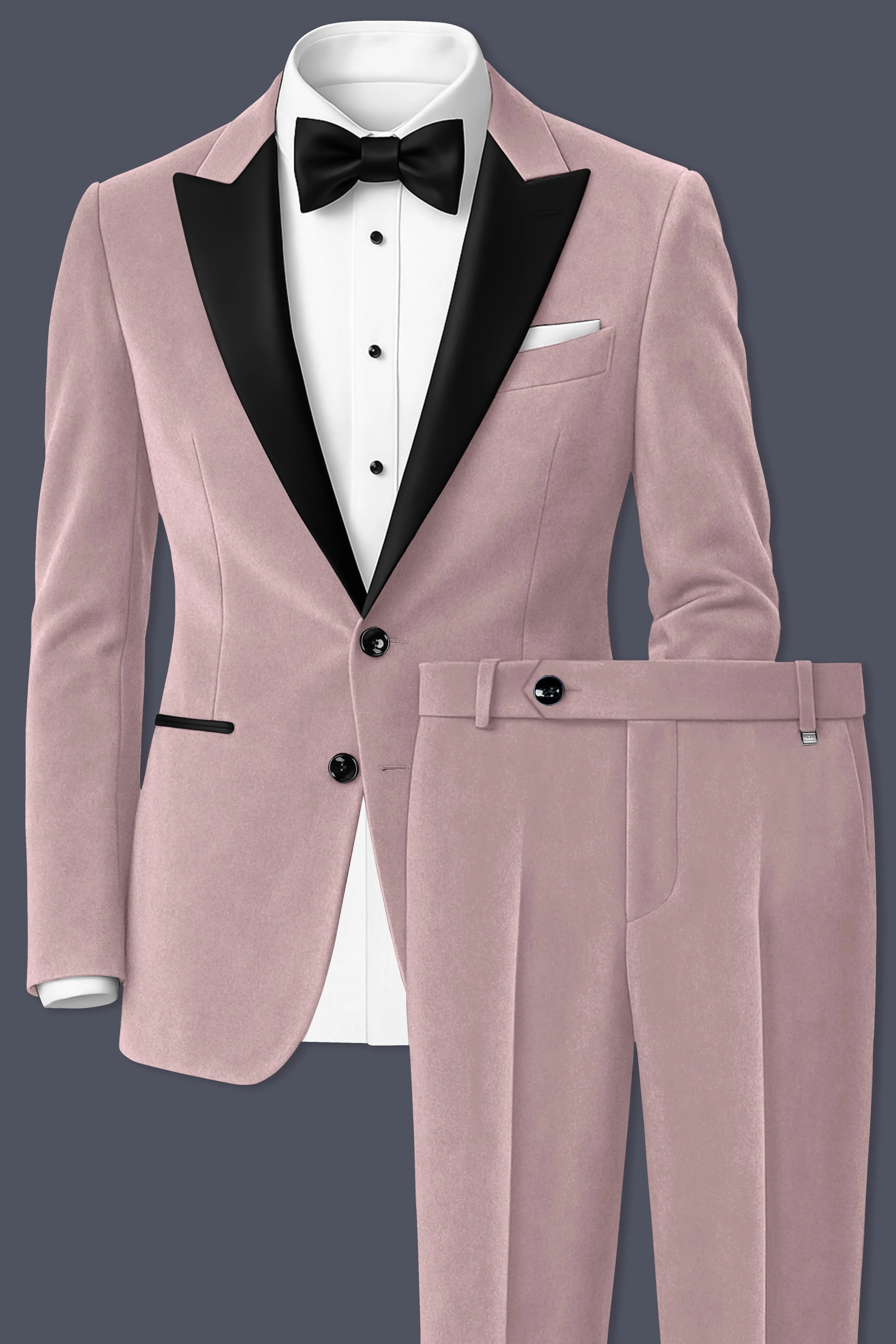 Rosvoro-Calming Pink Velvet Peak Lapel Tuxedo Suit sold by French Crown product image thumbnail 2