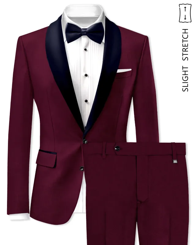 Regal Maroon-Tamarind With Blue Lepal Solid Wool Rich Tuxedo Suit sold by French Crown