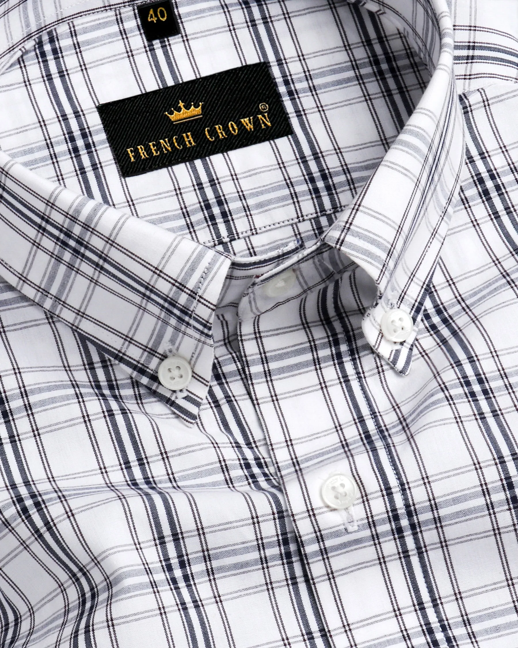 Bright White Plaid Premium Cotton Shirt sold by French Crown