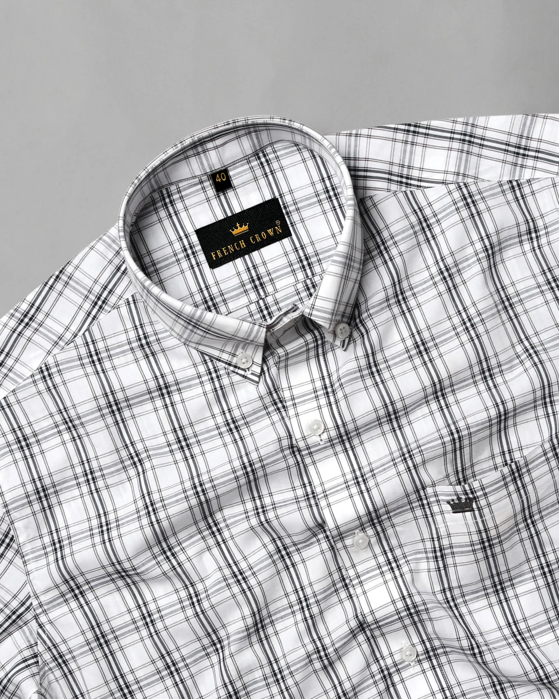 Bright White Plaid Premium Cotton Shirt sold by French Crown product image thumbnail 2
