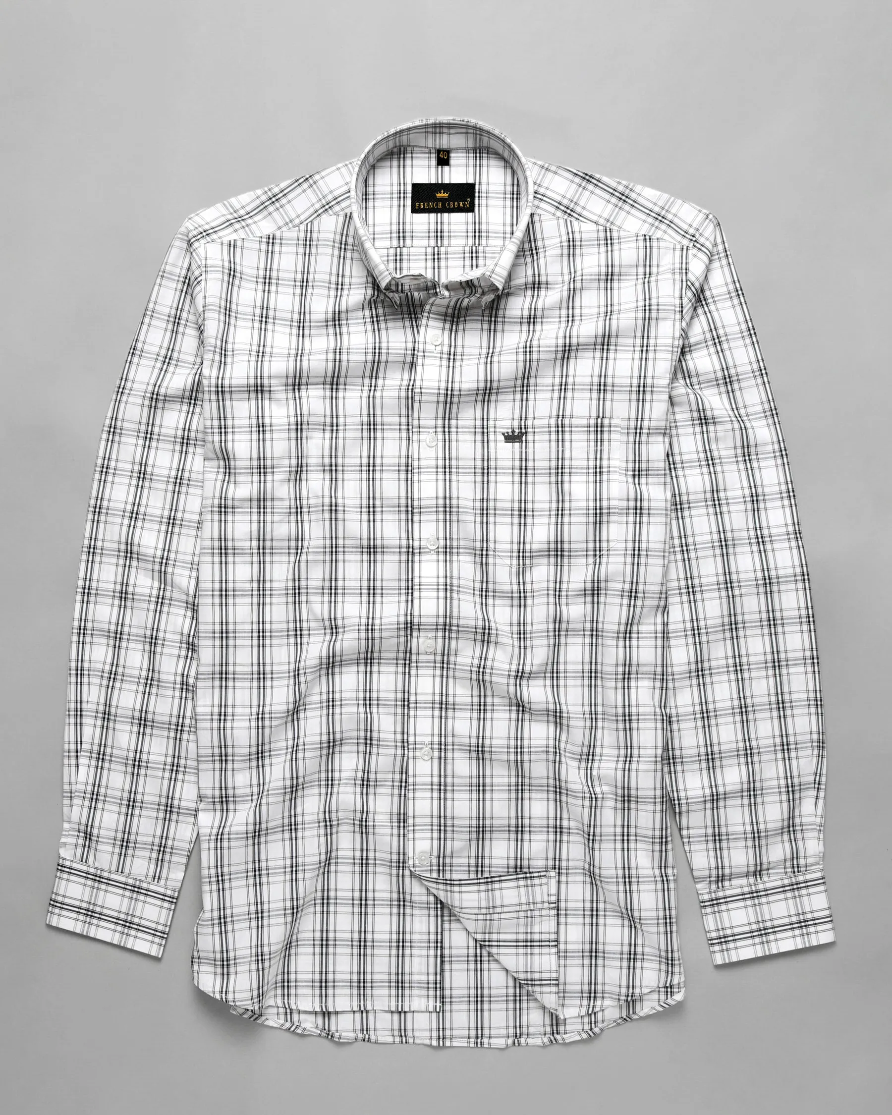 Bright White Plaid Premium Cotton Shirt sold by French Crown product image thumbnail 5