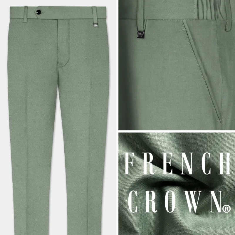 Spanish Green Solid Wool Rich Slight Stretch Waistband Pant sold by French Crown