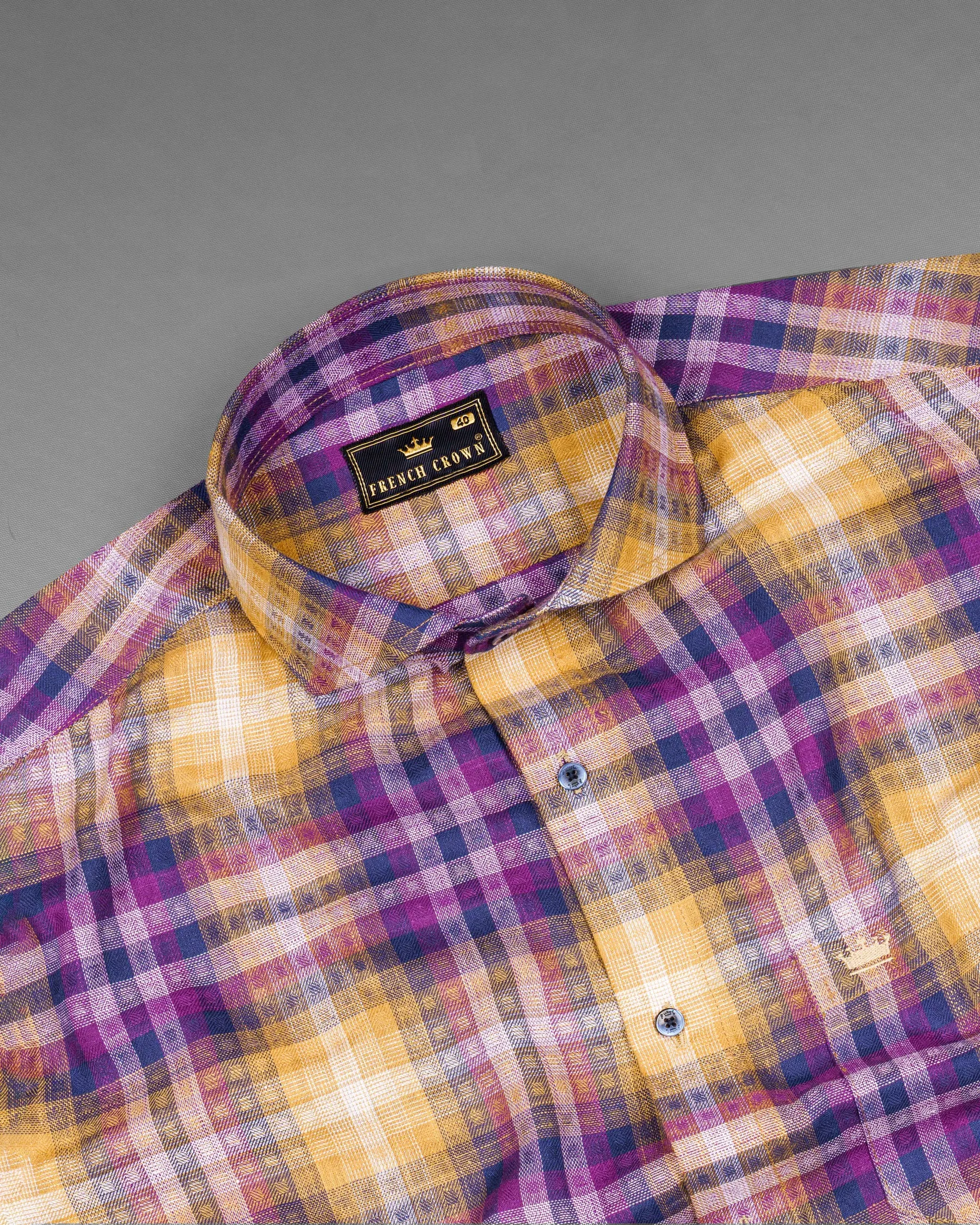 Apricot with Eminence Twill Plaid Premium Cotton Shirt sold by French Crown product image thumbnail 4