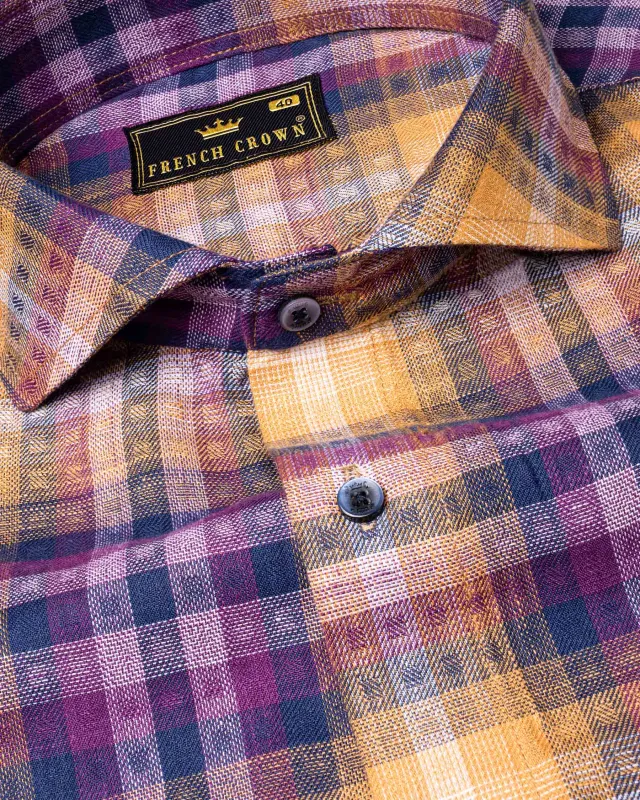 Apricot with Eminence Twill Plaid Premium Cotton Shirt sold by French Crown