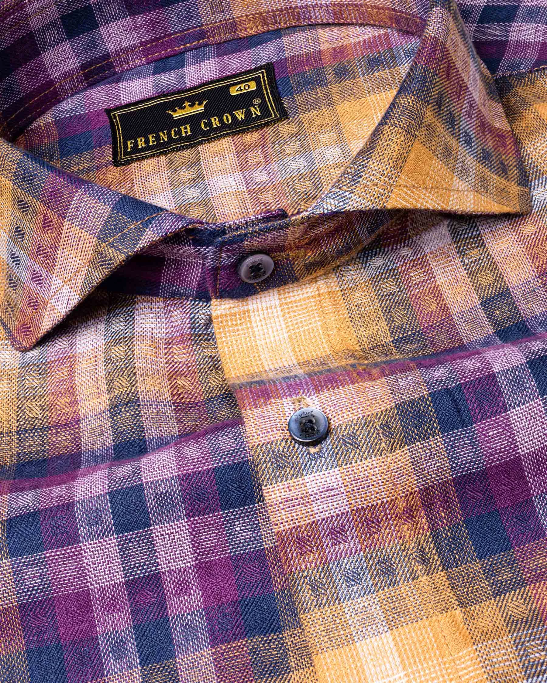 Apricot with Eminence Twill Plaid Premium Cotton Shirt sold by French Crown