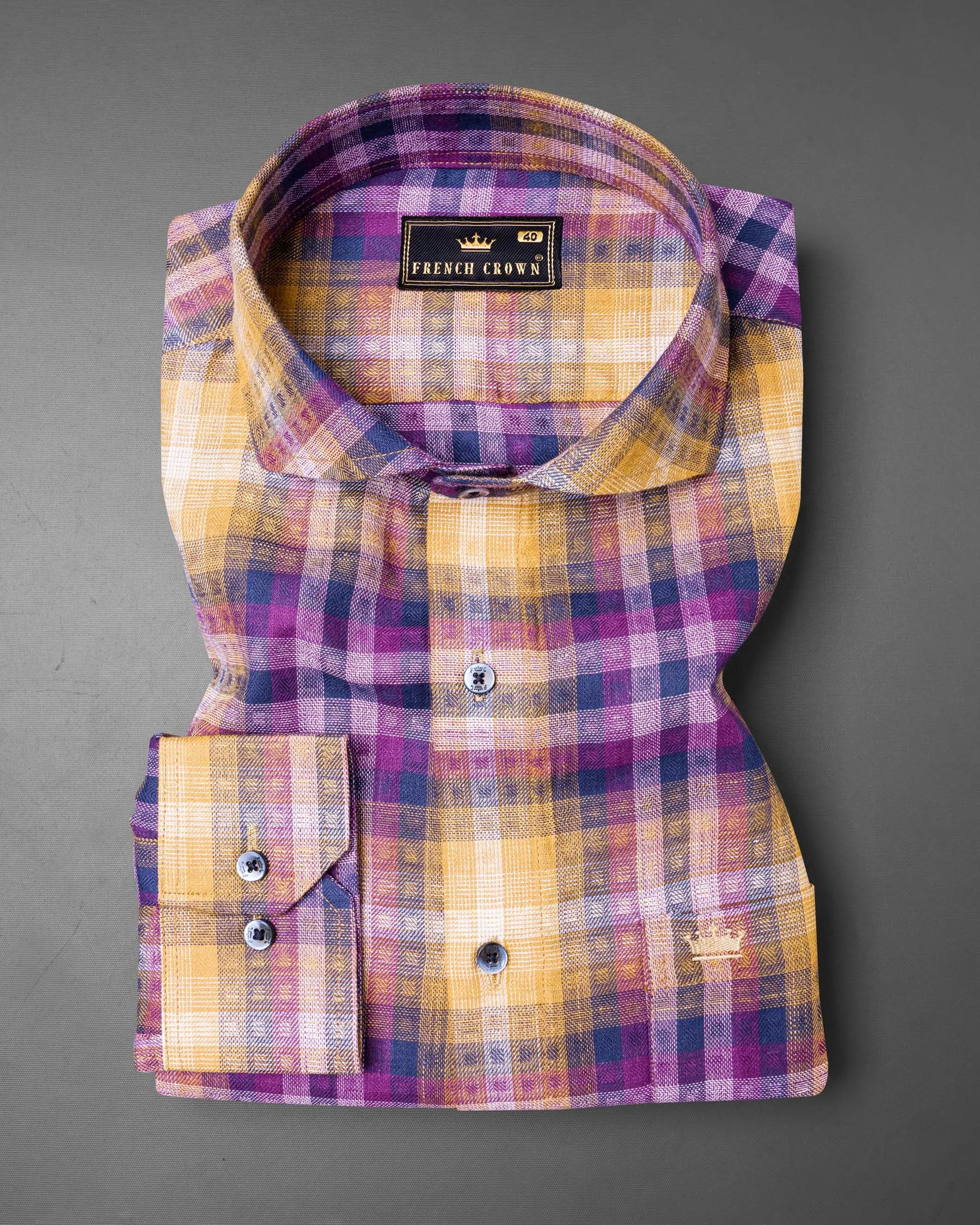 Apricot with Eminence Twill Plaid Premium Cotton Shirt sold by French Crown product image thumbnail 3