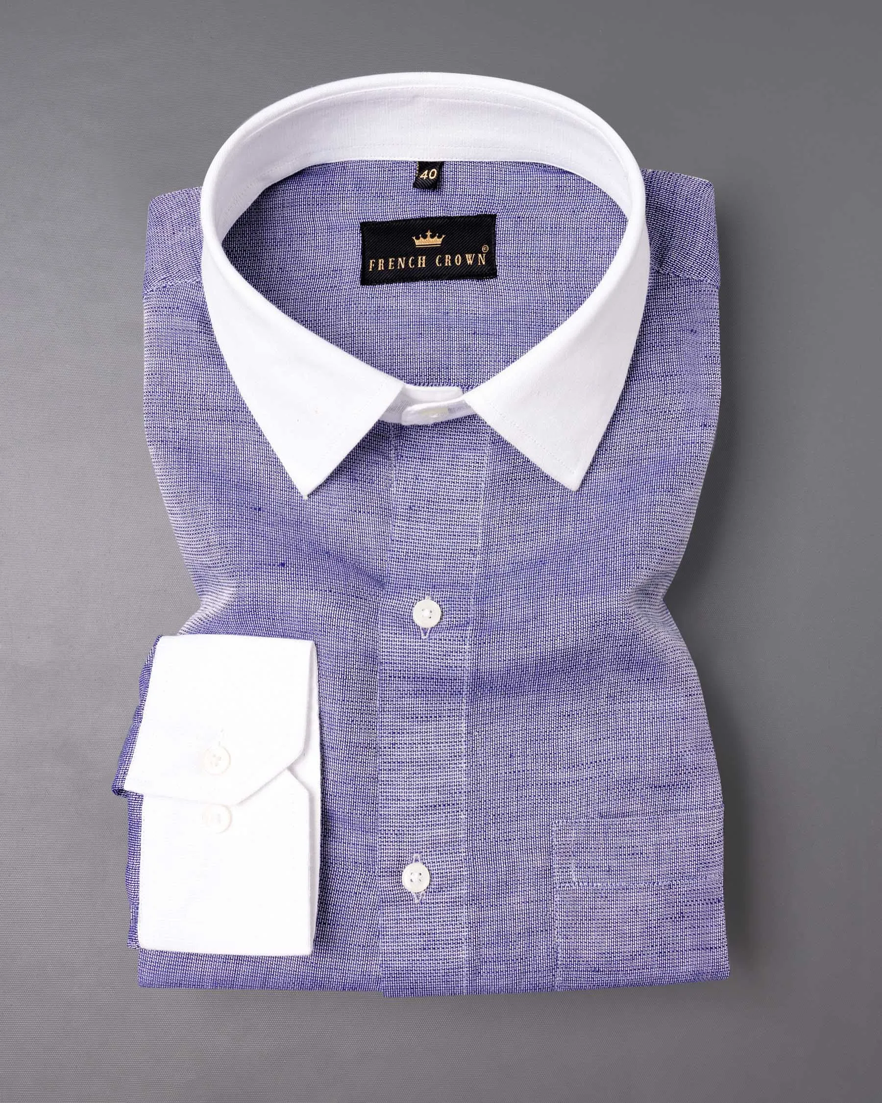 Deluge Blue with White Collar Luxurious Linen Shirt sold by French Crown product image thumbnail 3