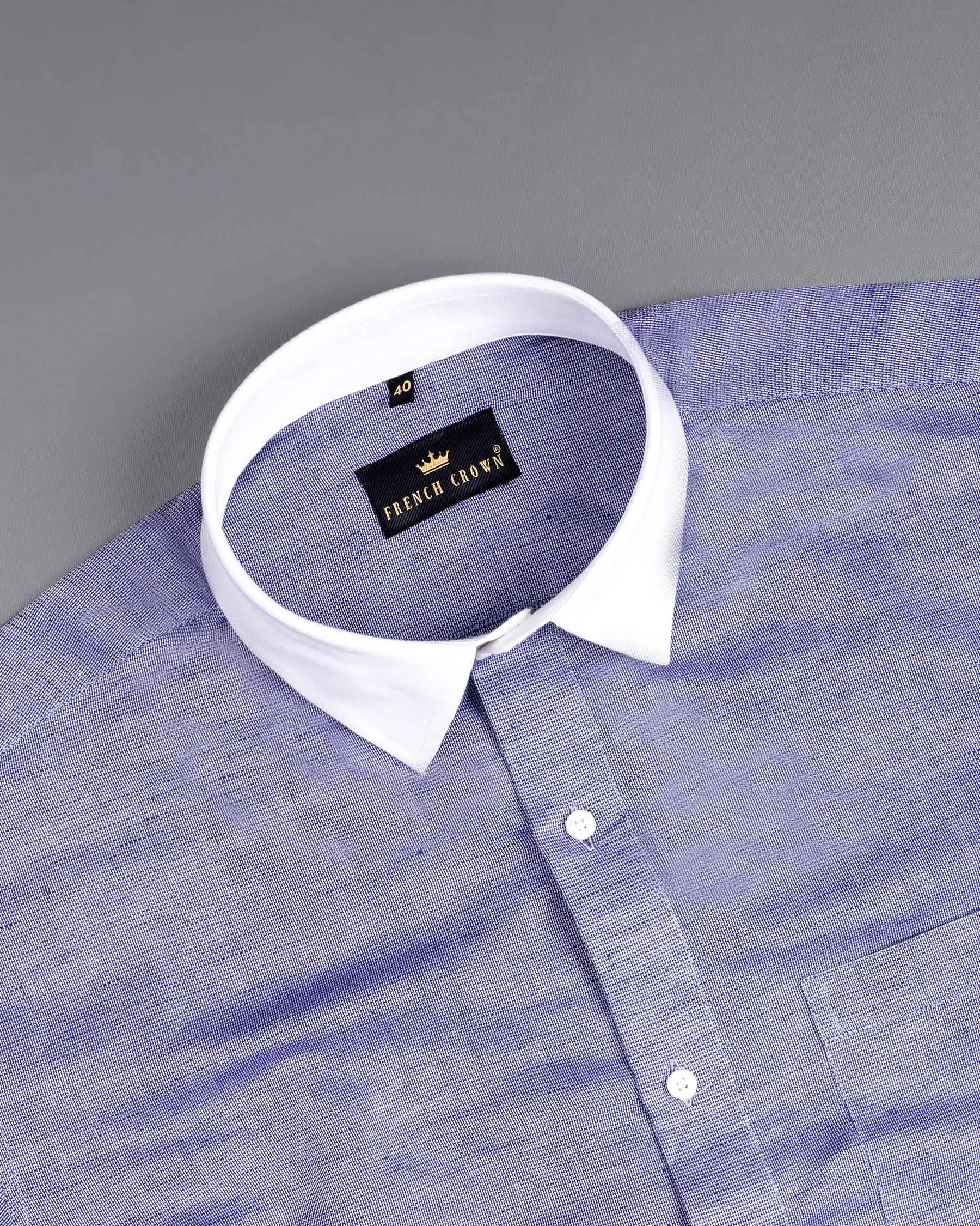 Deluge Blue with White Collar Luxurious Linen Shirt sold by French Crown product image thumbnail 4