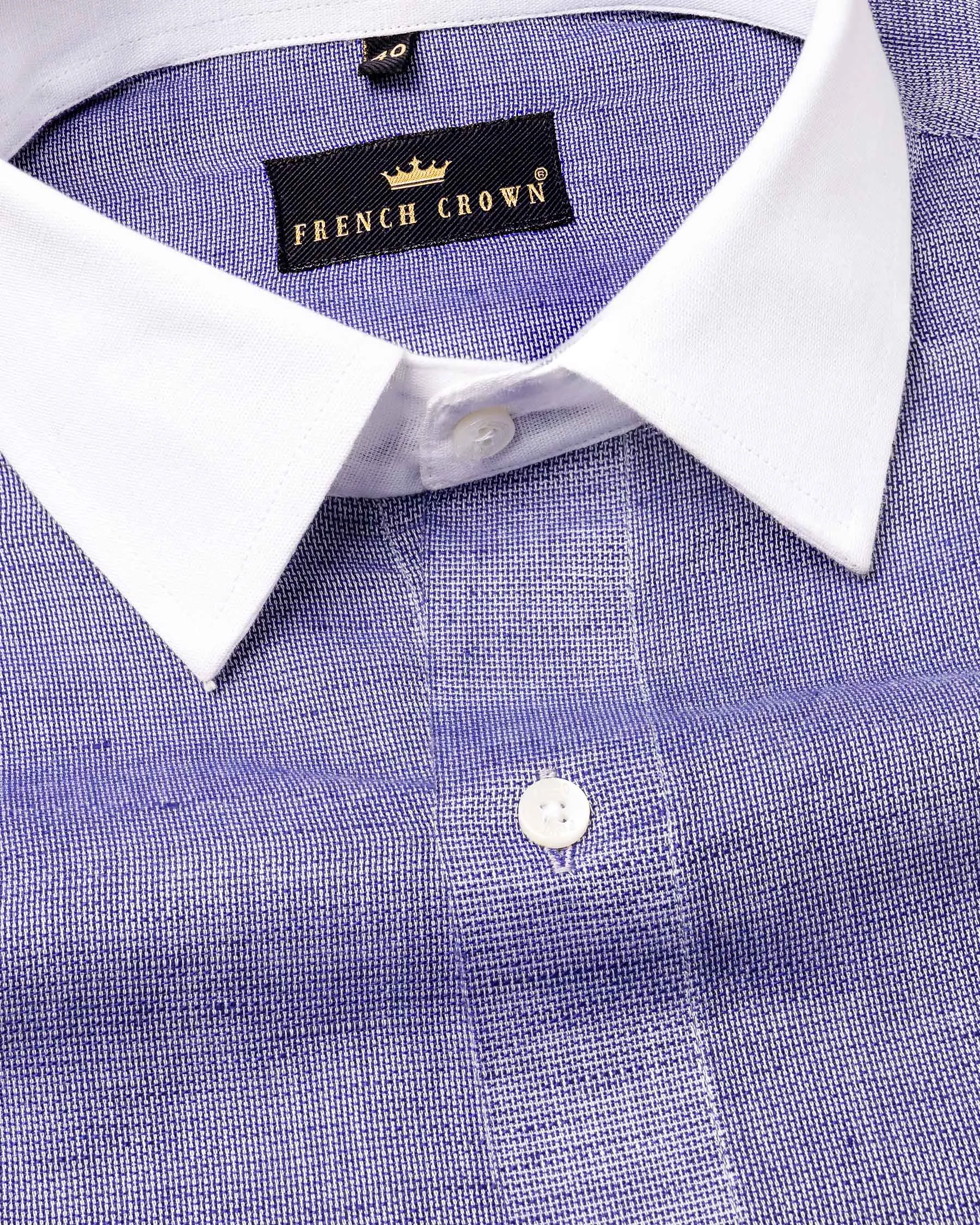 Deluge Blue with White Collar Luxurious Linen Shirt sold by French Crown