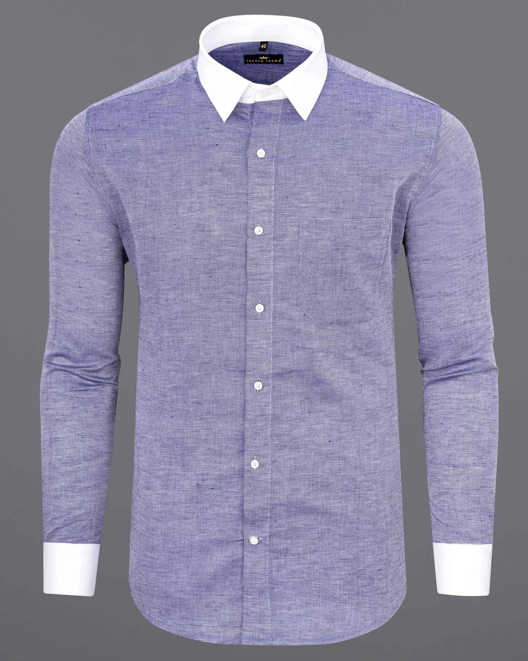 Deluge Blue with White Collar Luxurious Linen Shirt sold by French Crown product image thumbnail 5