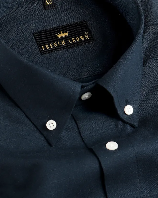 Navy Heavyweight Linen Shirt sold by French Crown