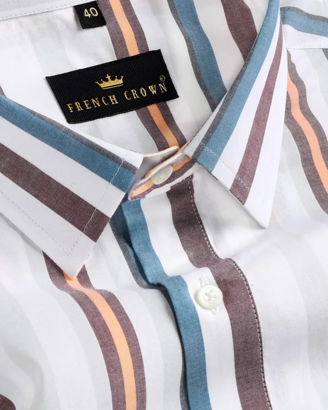 White with Colorful Retro Striped Premium Cotton Shirt sold by French Crown