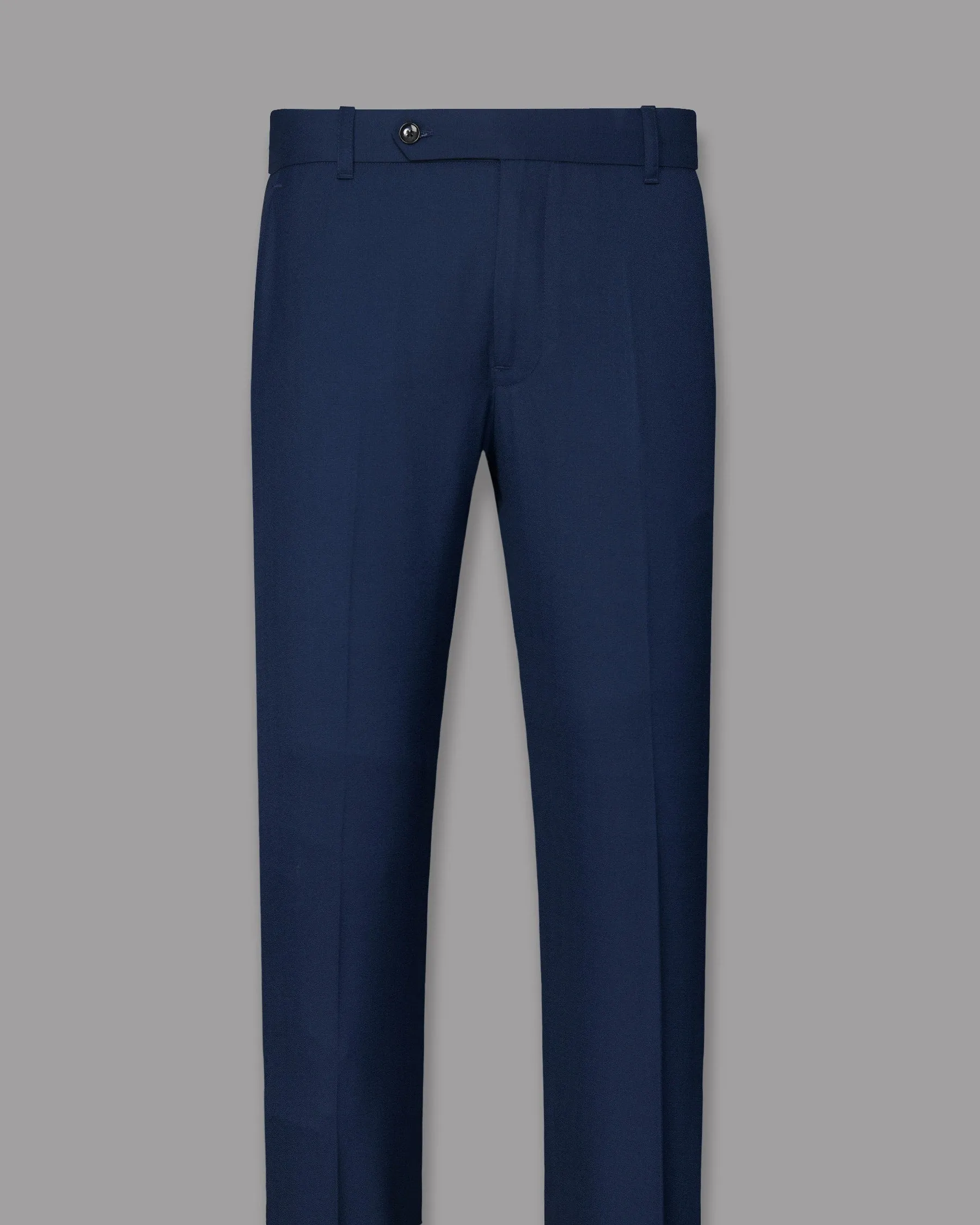 Navy Subtle Checked Wool-Silk Blend Pant sold by French Crown product image thumbnail 4