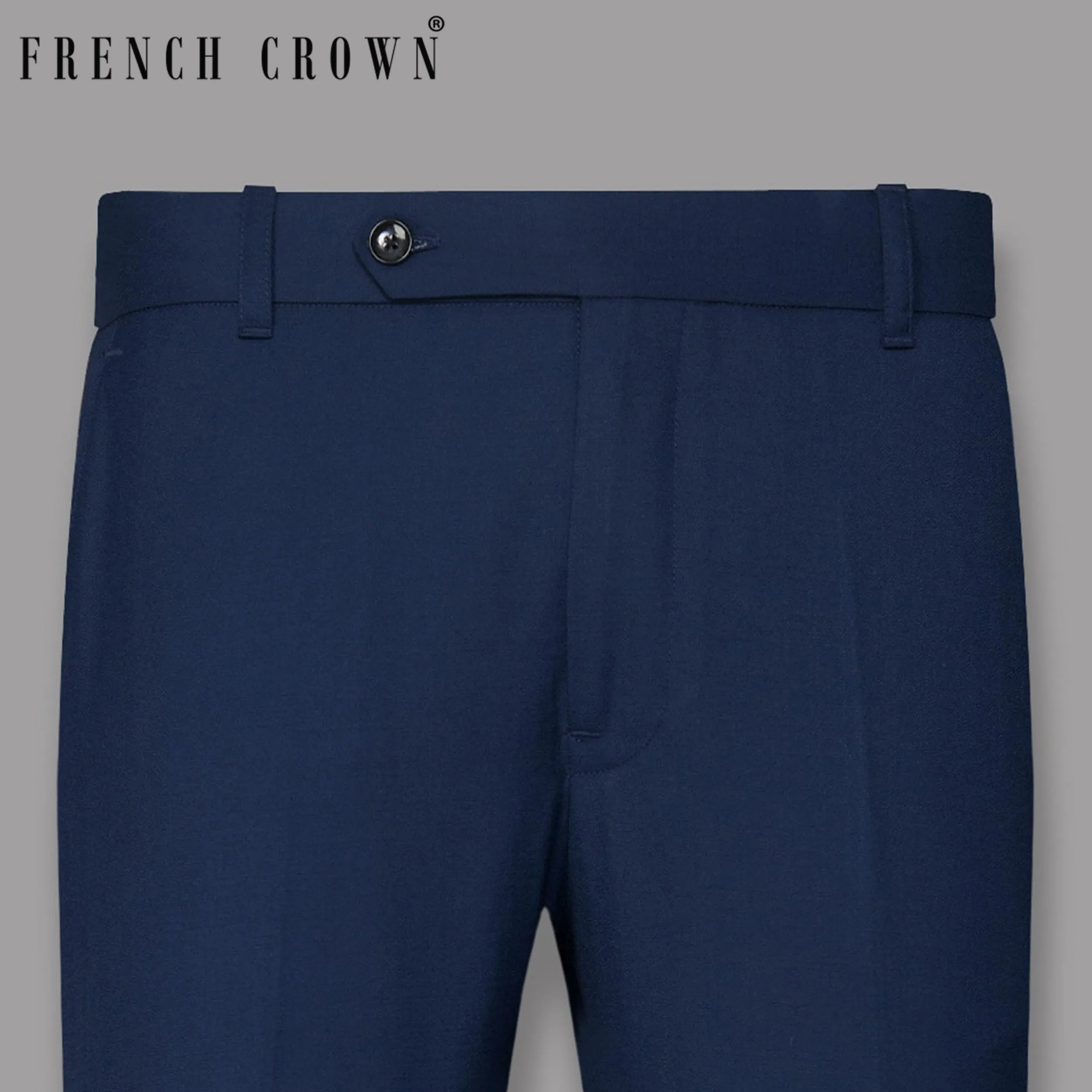 Navy Subtle Checked Wool-Silk Blend Pant sold by French Crown