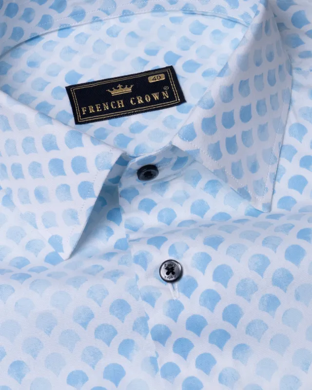 Bright White with Sky Blue Printed Premium Cotton Super Soft Shirt made by French Crown