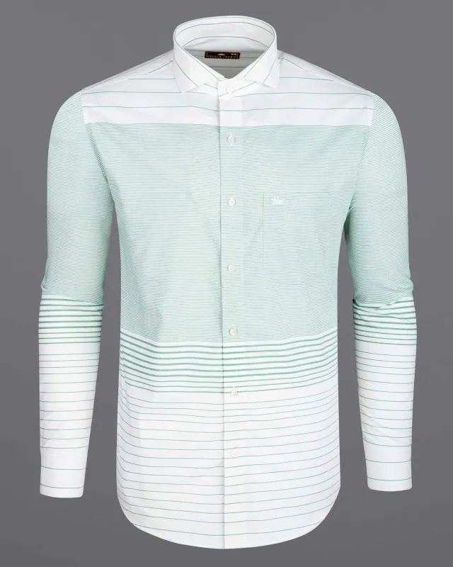 Bright White with Green Horizontal Striped Premium Cotton Shirt sold by French Crown