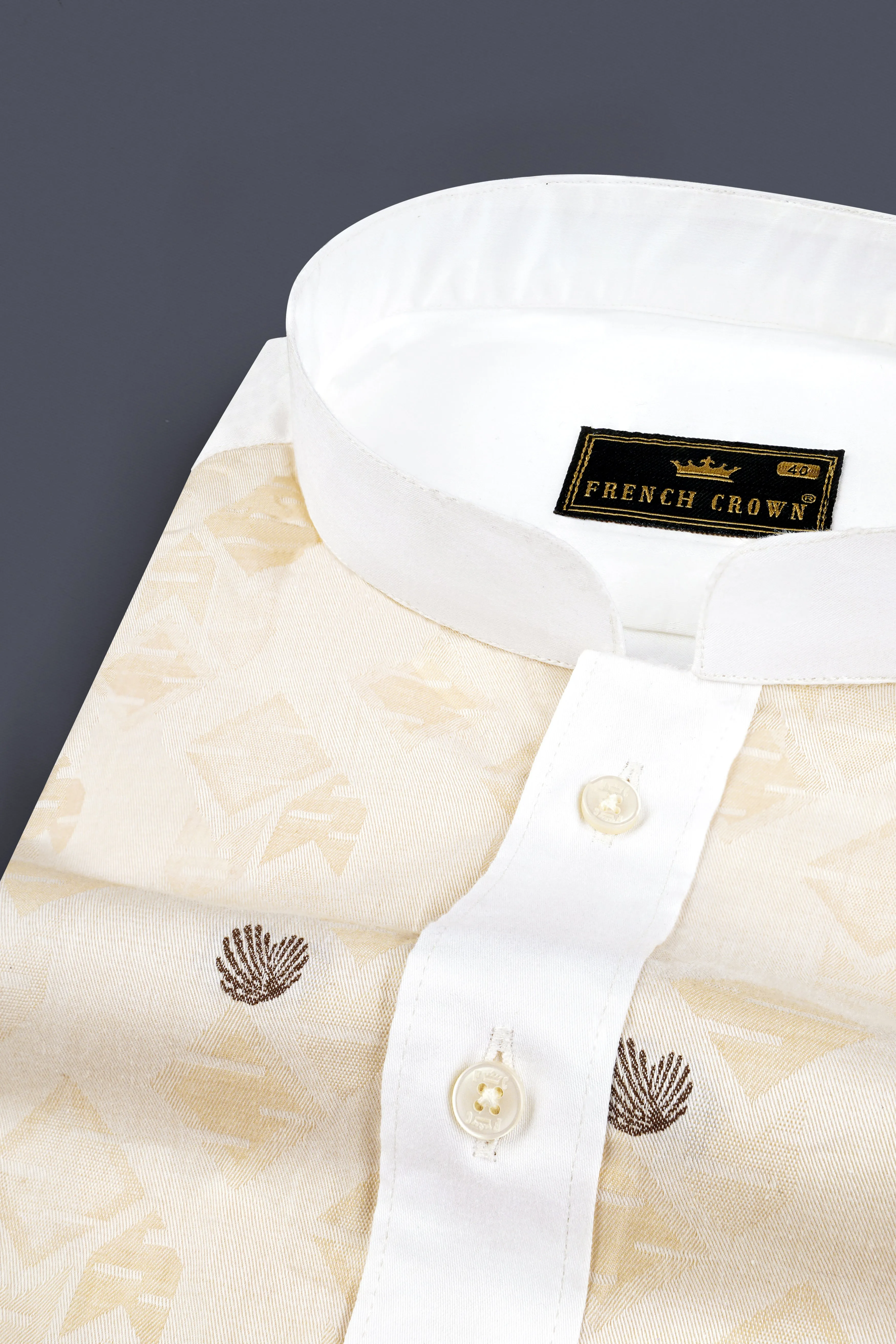Bright White and Gin Fizz Jacquard Textured Premium Cotton Shirt sold by French Crown product image thumbnail 4