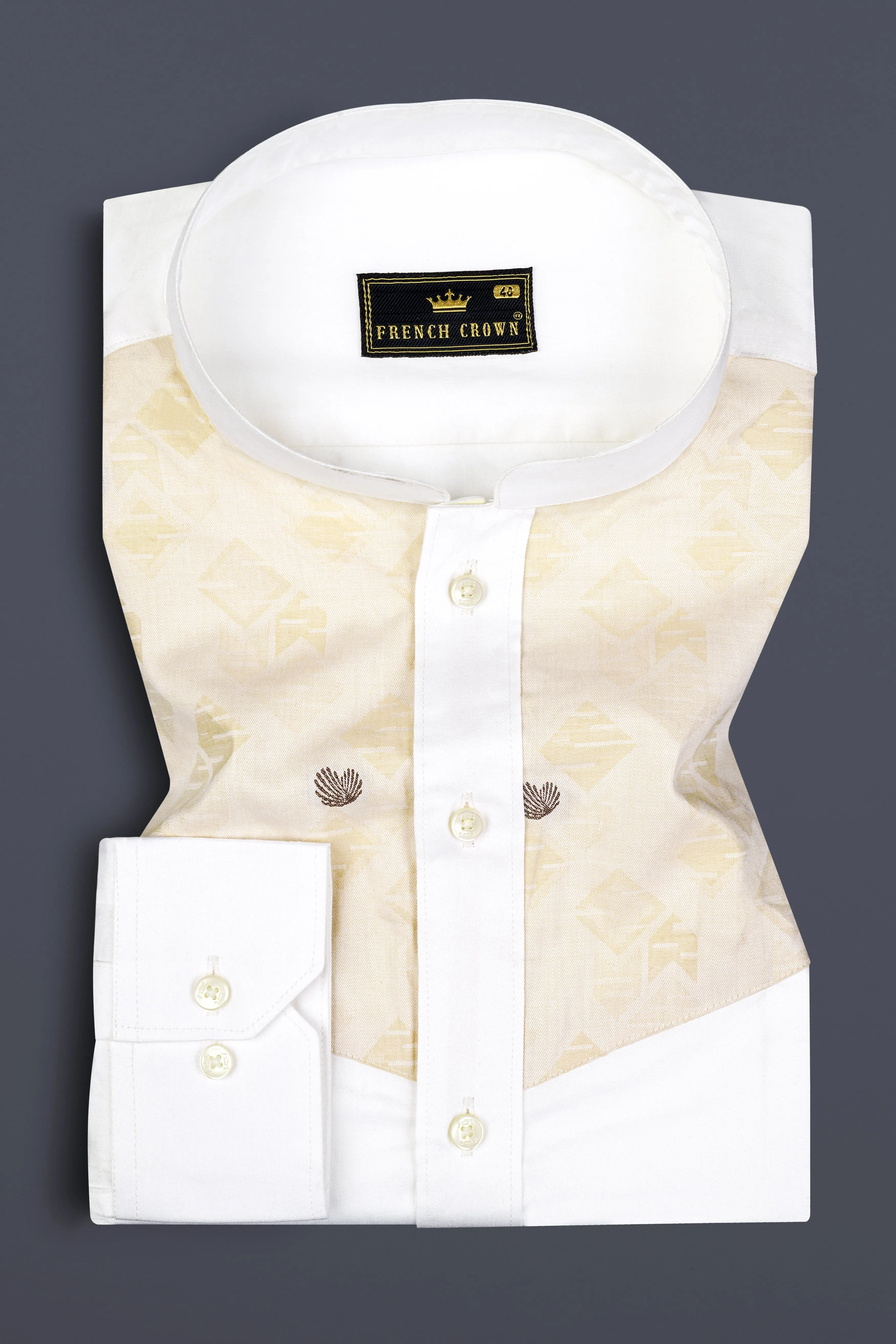 Bright White and Gin Fizz Jacquard Textured Premium Cotton Shirt sold by French Crown product image thumbnail 2