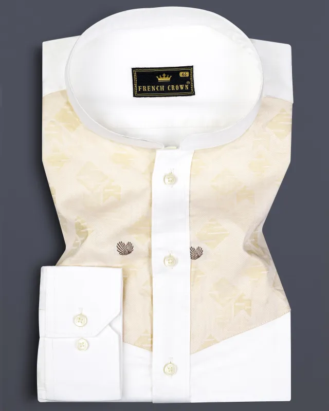 Bright White and Gin Fizz Jacquard Textured Premium Cotton Shirt made by French Crown