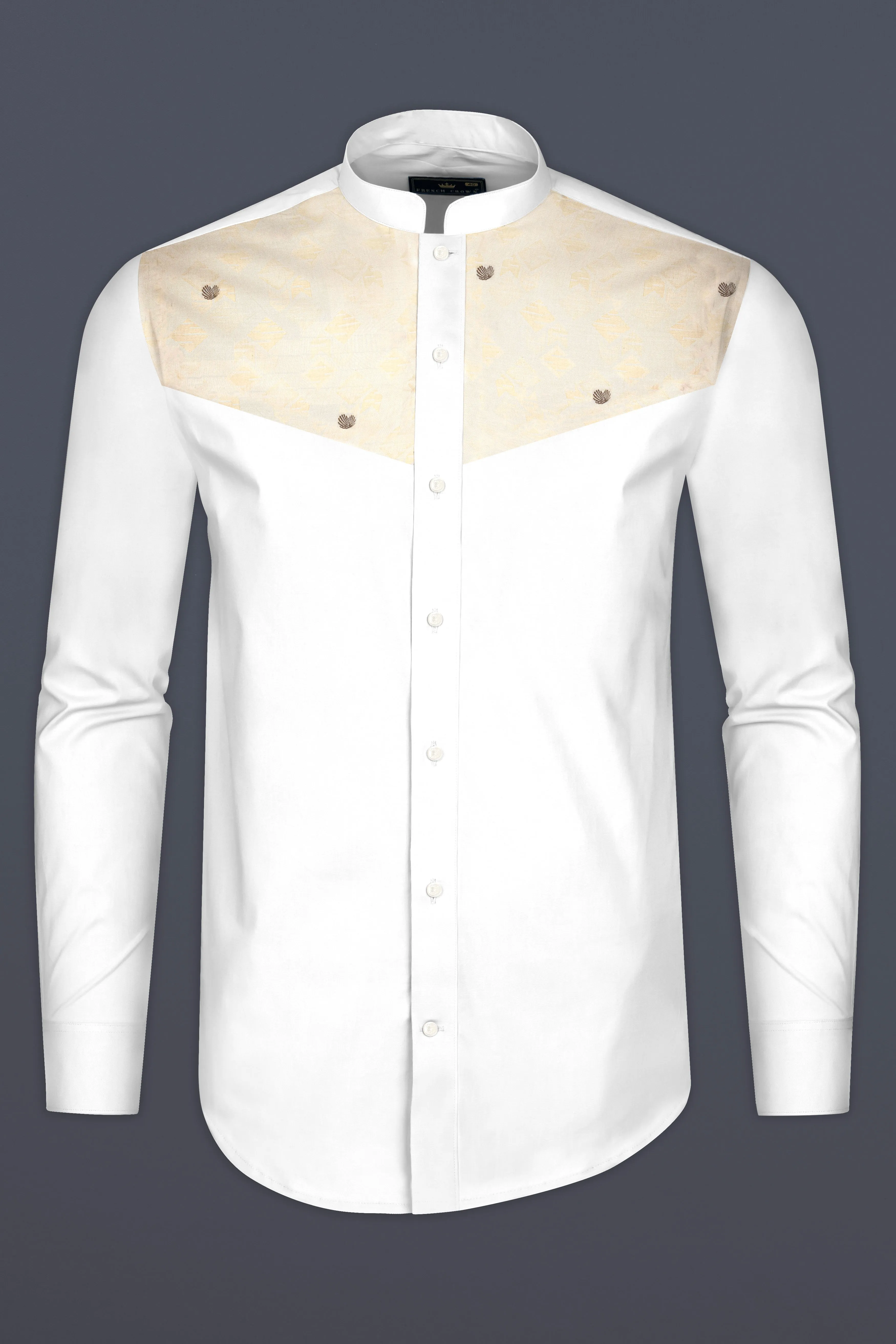 Bright White and Gin Fizz Jacquard Textured Premium Cotton Shirt sold by French Crown product image thumbnail 5