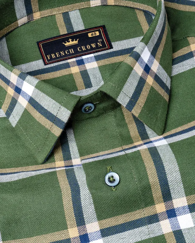Glade Green Twill Plaid Premium Cotton Shirt sold by French Crown
