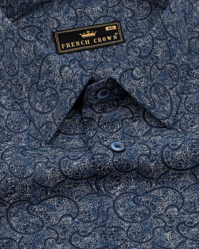 Mirage Blue with Gainsboro Brown Paisley Printed Super Soft Premium Cotton Shirt sold by French Crown