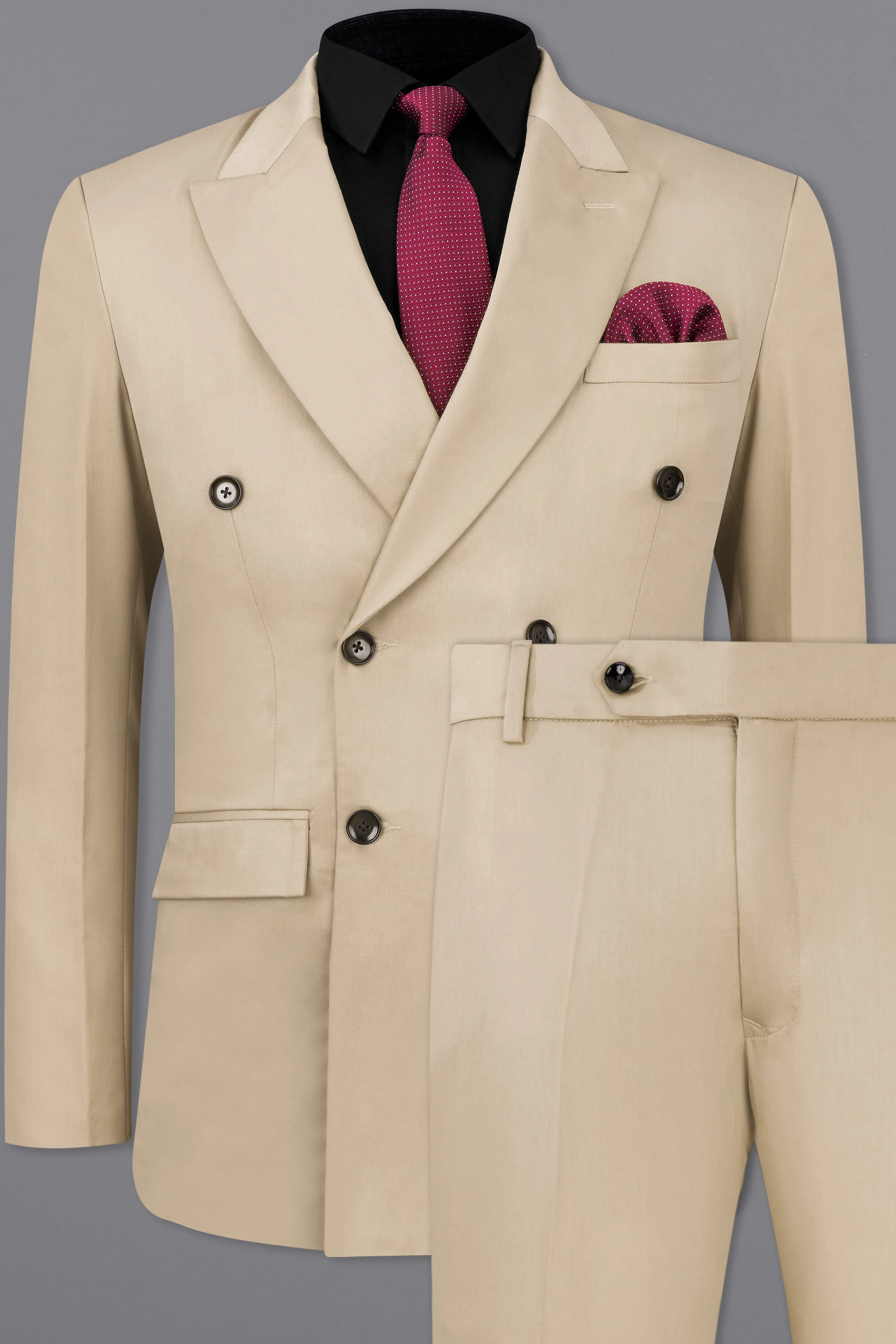 Hazelnut Subtle Sheen Wool Blend Double Breasted Suit sold by French Crown product image thumbnail 2