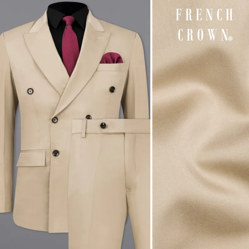 Hazelnut Subtle Sheen Wool Blend Double Breasted Suit sold by French Crown