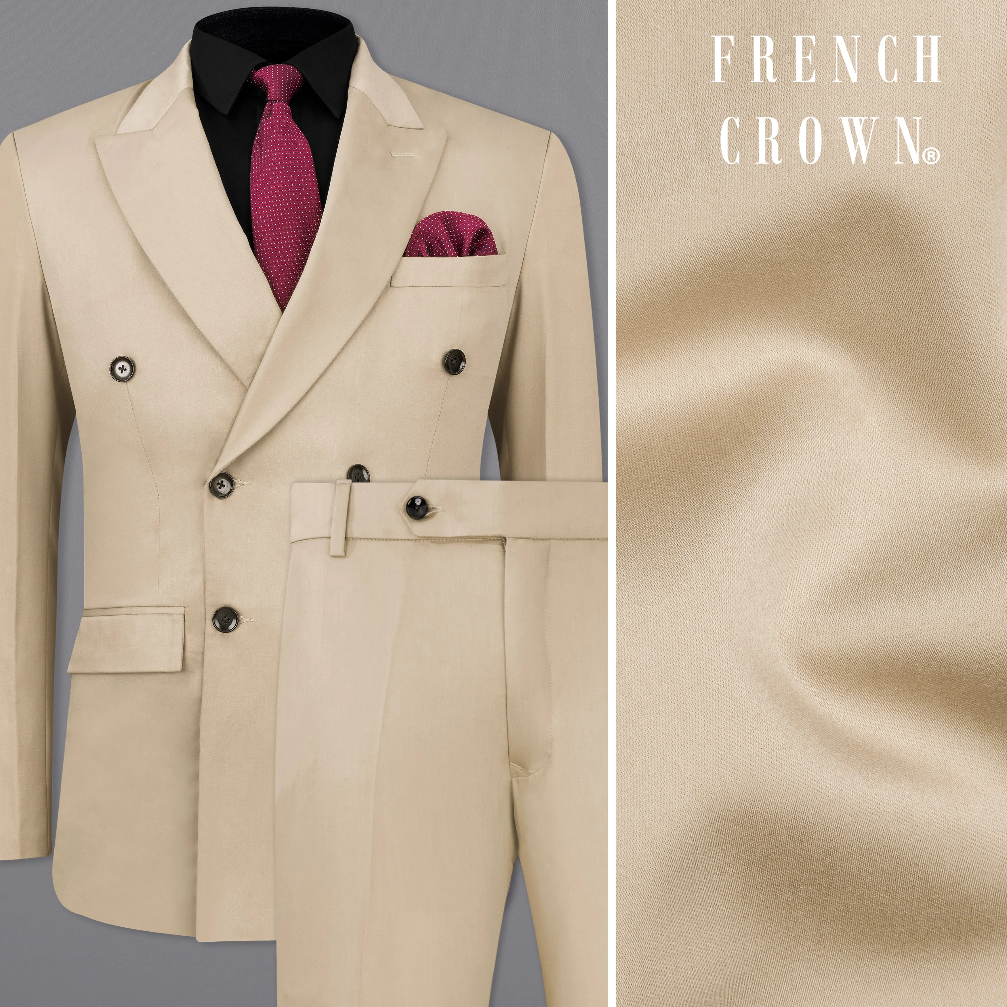 Hazelnut Subtle Sheen Wool Blend Double Breasted Suit sold by French Crown