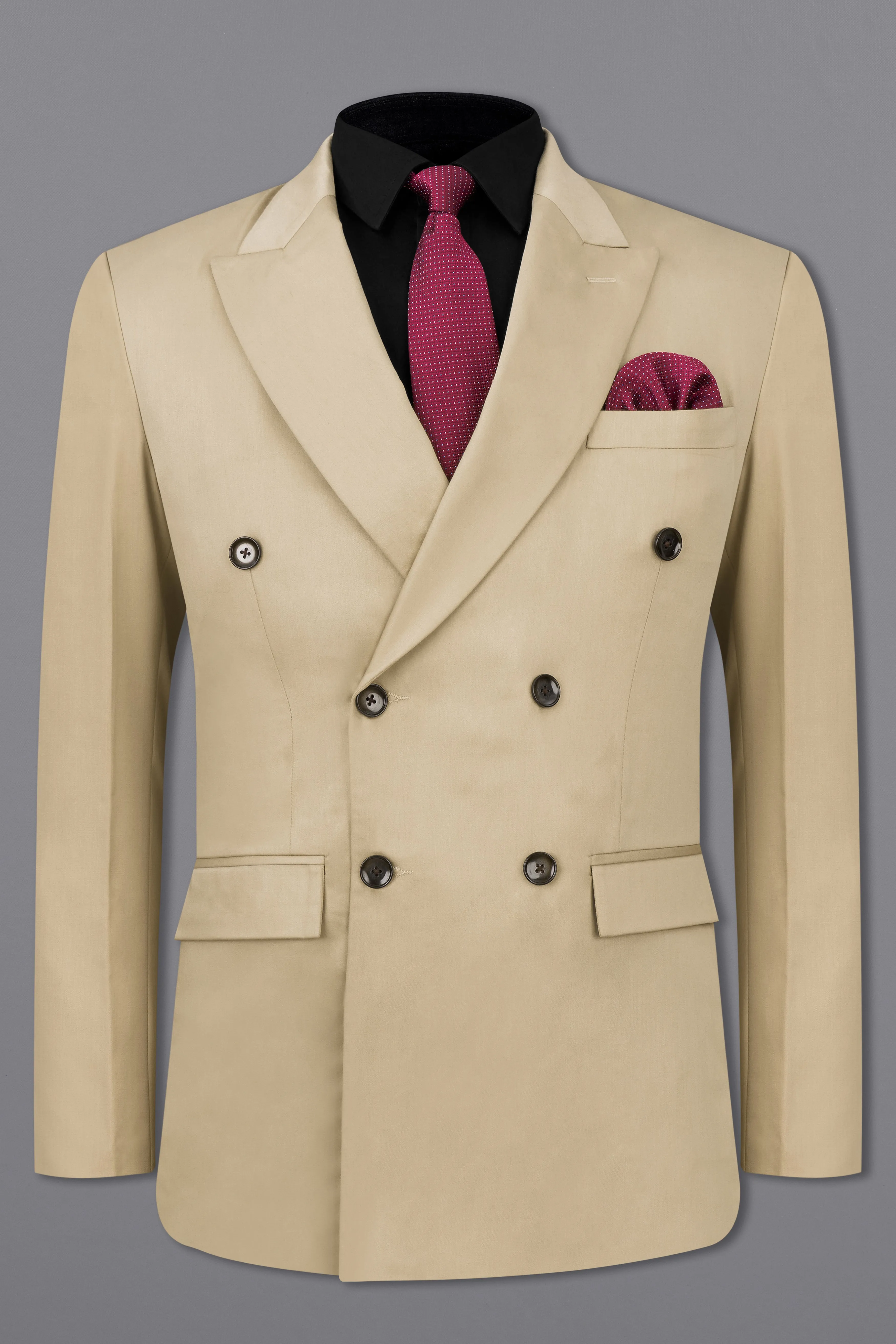 Hazelnut Subtle Sheen Wool Blend Double Breasted Blazer sold by French Crown product image thumbnail 2