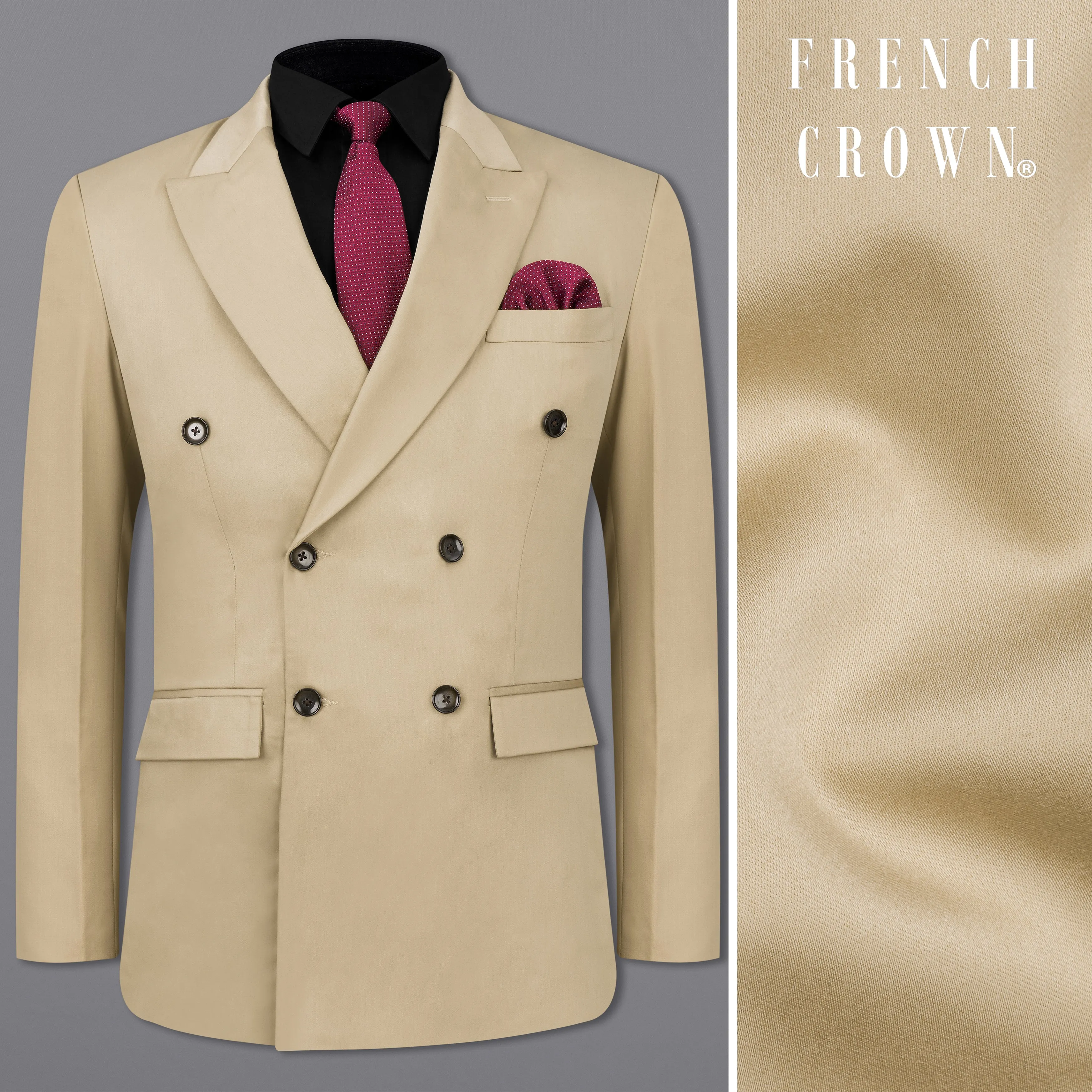 Hazelnut Subtle Sheen Wool Blend Double Breasted Blazer sold by French Crown